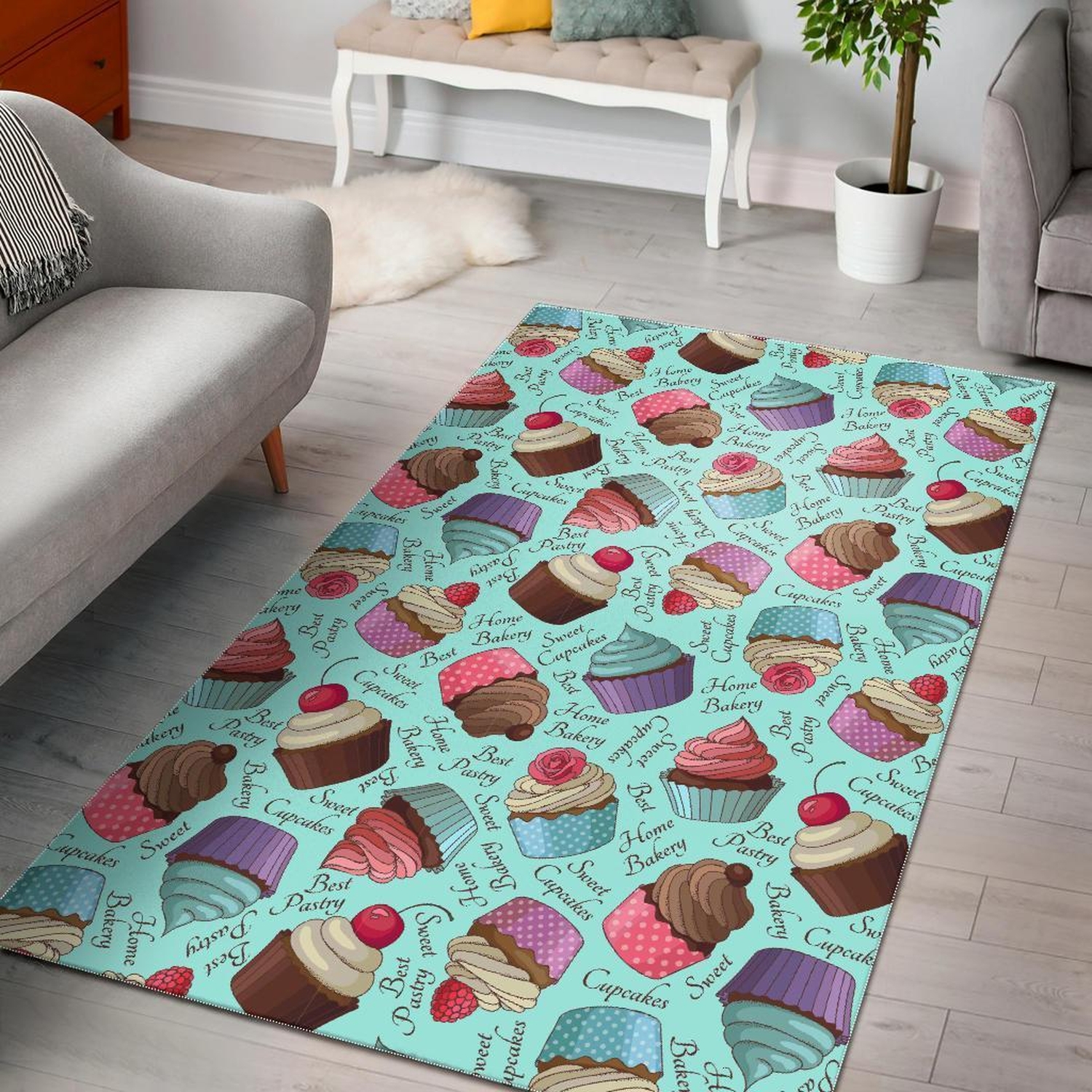 Cupcake Blue Pattern Print Area Limited Edition Rug - Unique Anime Apparel for Fans