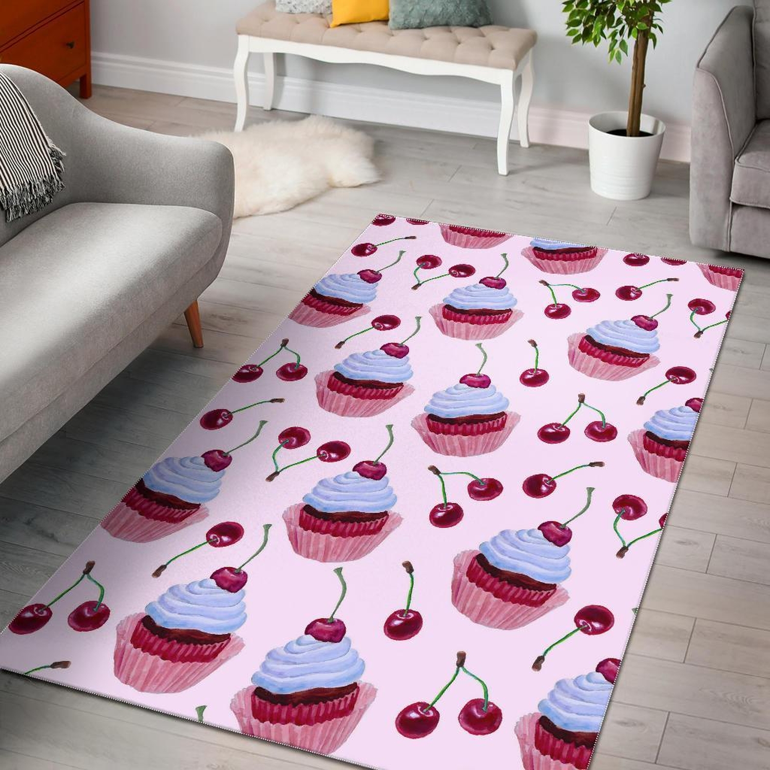 Cupcake Cherry Pattern Print Area Limited Edition Rug - Unique Anime Apparel for Fans