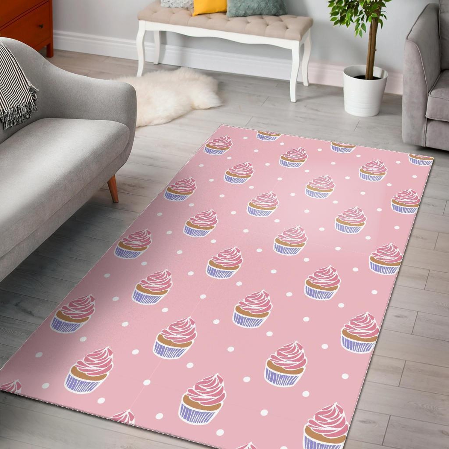 Cupcake Polka Dot Pattern Print Area Limited Edition Rug - Unique Anime Apparel for Fans