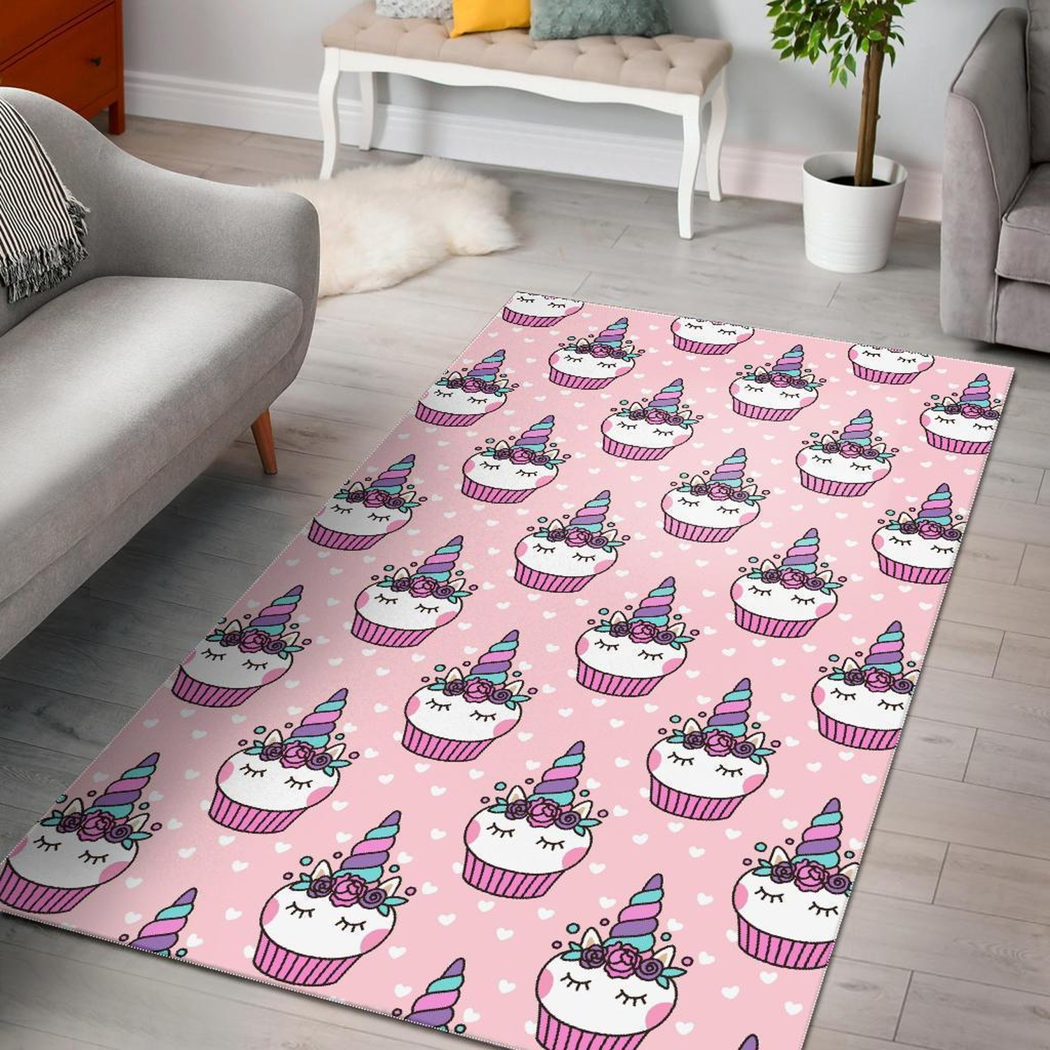 Cupcake Unicorn Pattern Print Area Limited Edition Rug - Unique Anime Apparel for Fans