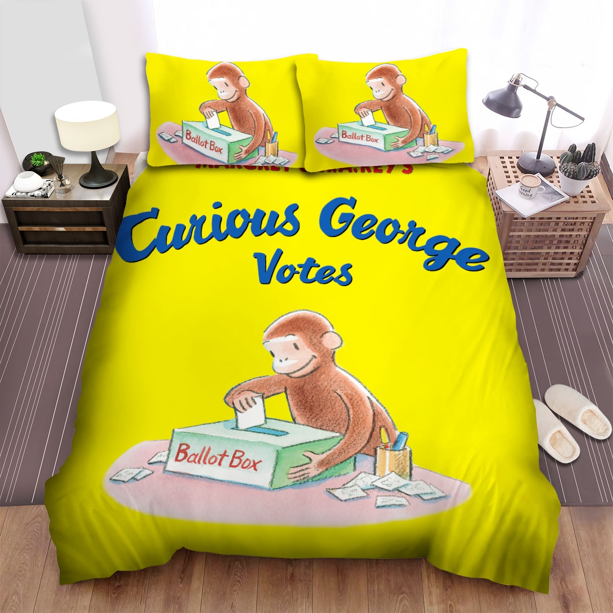 Curious George Votes Bed Sheets Spread Duvet Cover Bedding Set - Unique Anime Apparel for Fans
