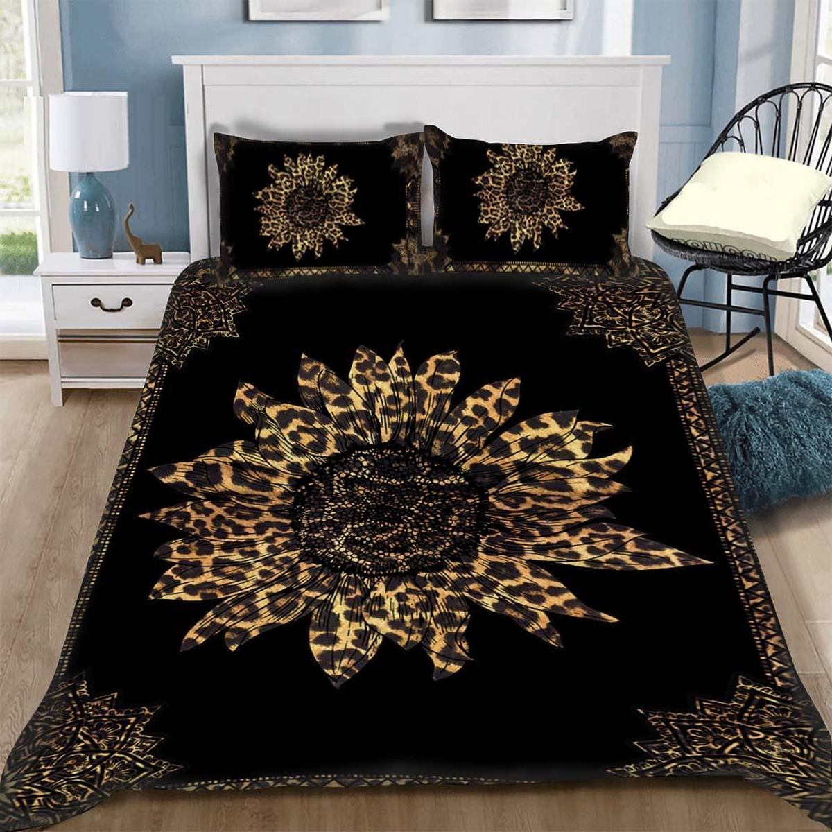 Custom Bedding Leopard Sunflower Bed Sheets Spread Duvet Cover Bedding Set - Unique Anime Apparel for Fans