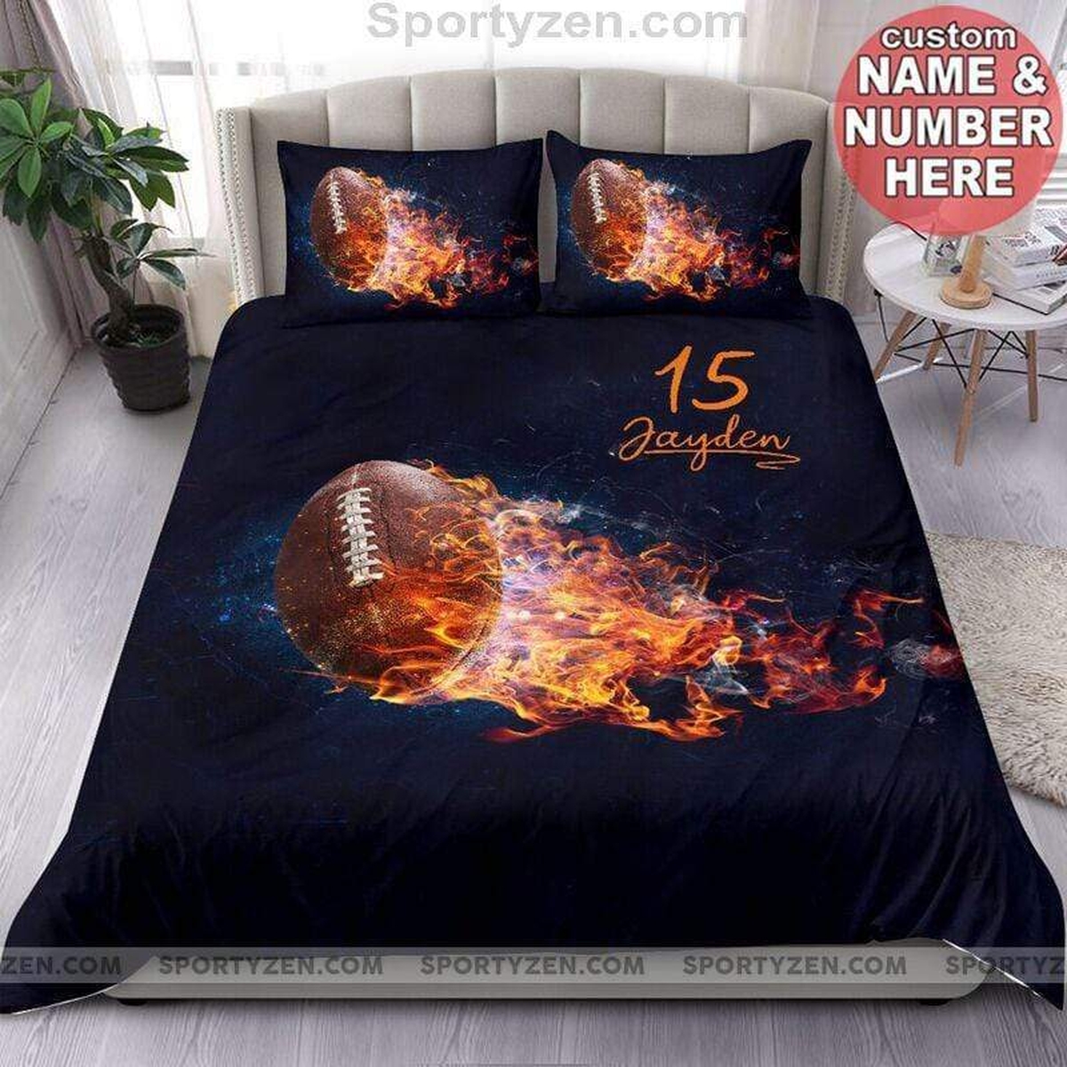 Custom Burning Football Ball Duvet Cover Bedding Set With Your Name - Unique Anime Apparel for Fans