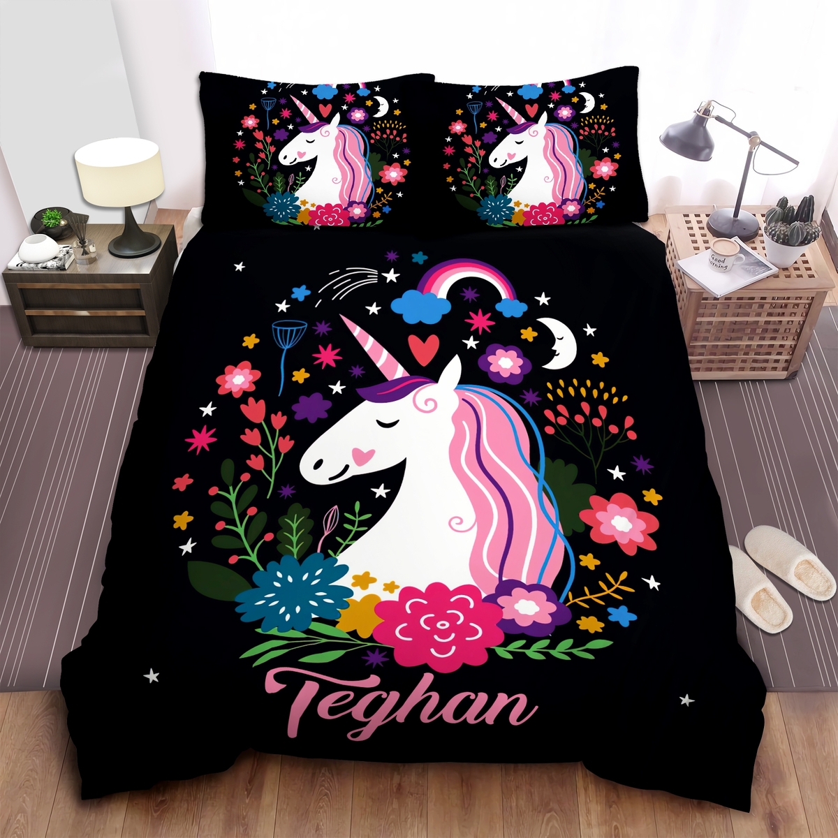 Custom Duvet Cover Personalized Flower Unicorn Bedding Set With Your Name - Unique Anime Apparel for Fans