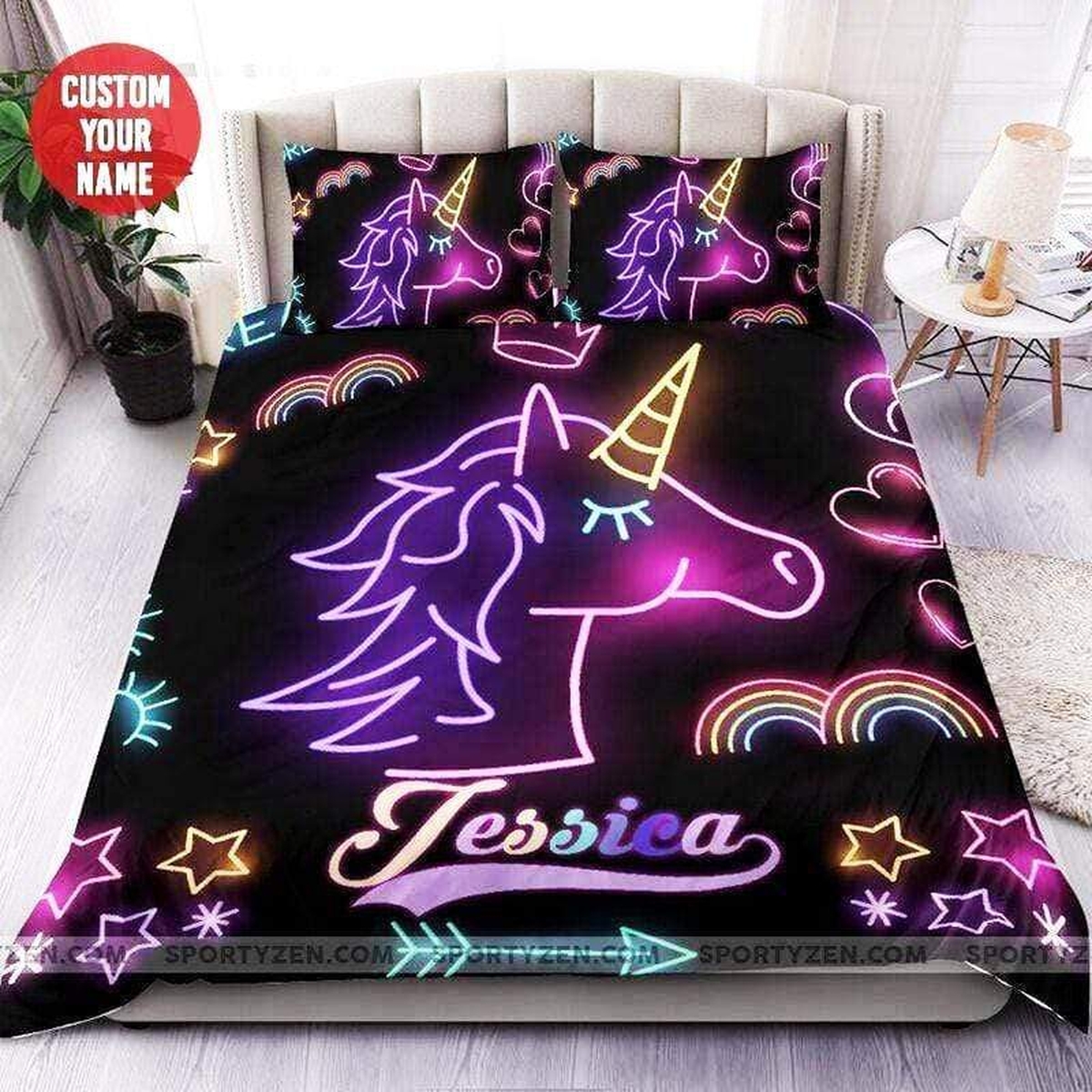 Custom Duvet Cover Personalized Led Unicorn Bedding Set With Your Name - Unique Anime Apparel for Fans