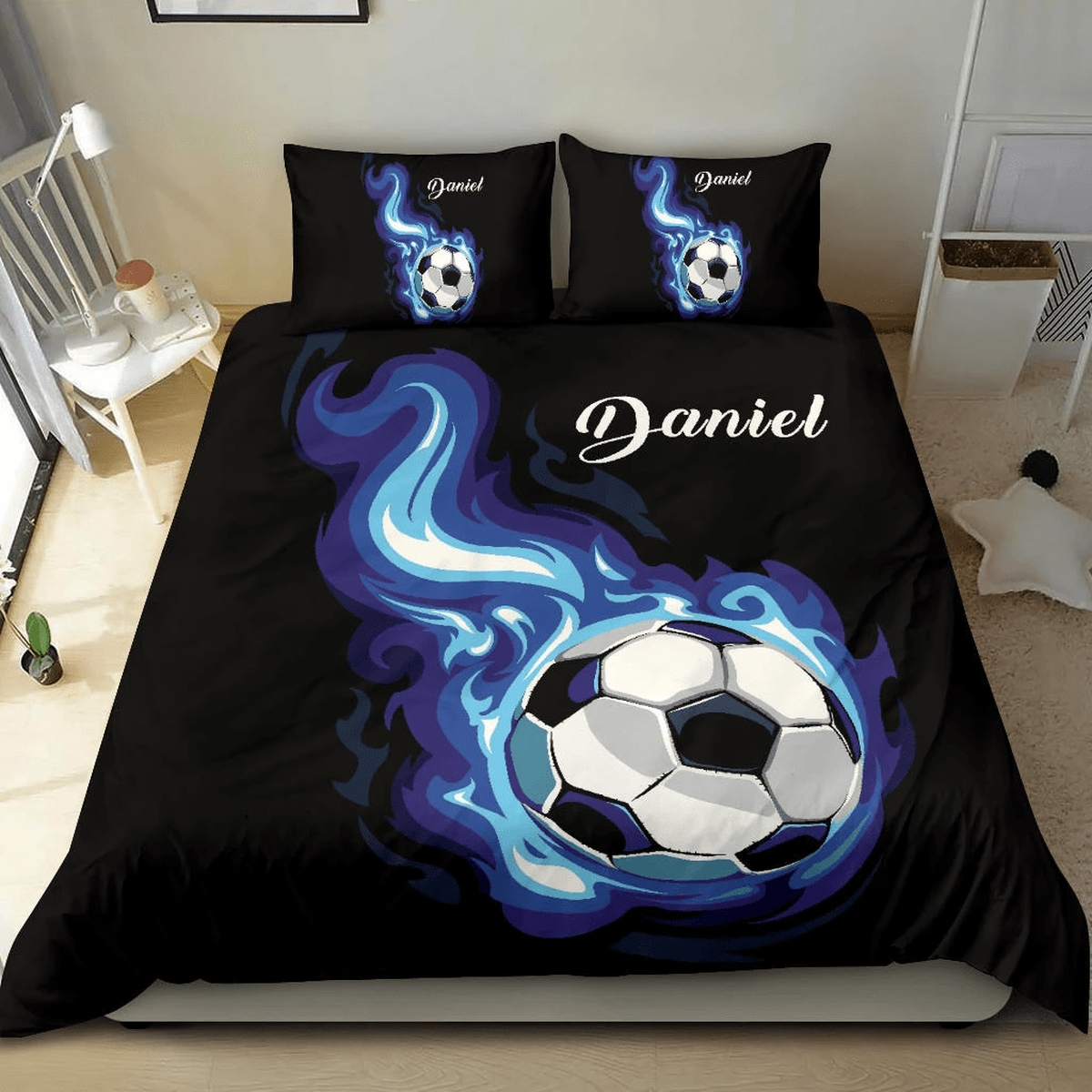 Custom Duvet Cover Soccer Bedding Set Flying Ball With Your Name - Unique Anime Apparel for Fans