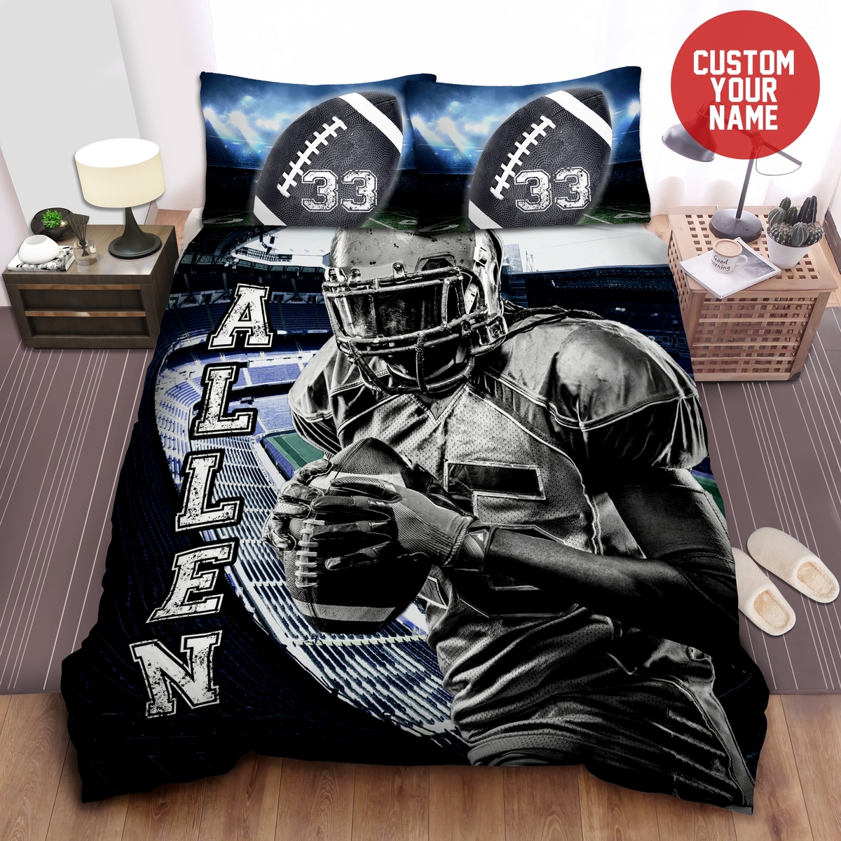 Custom Football Player Duvet Cover Bedding Set With Your Name - Unique Anime Apparel for Fans