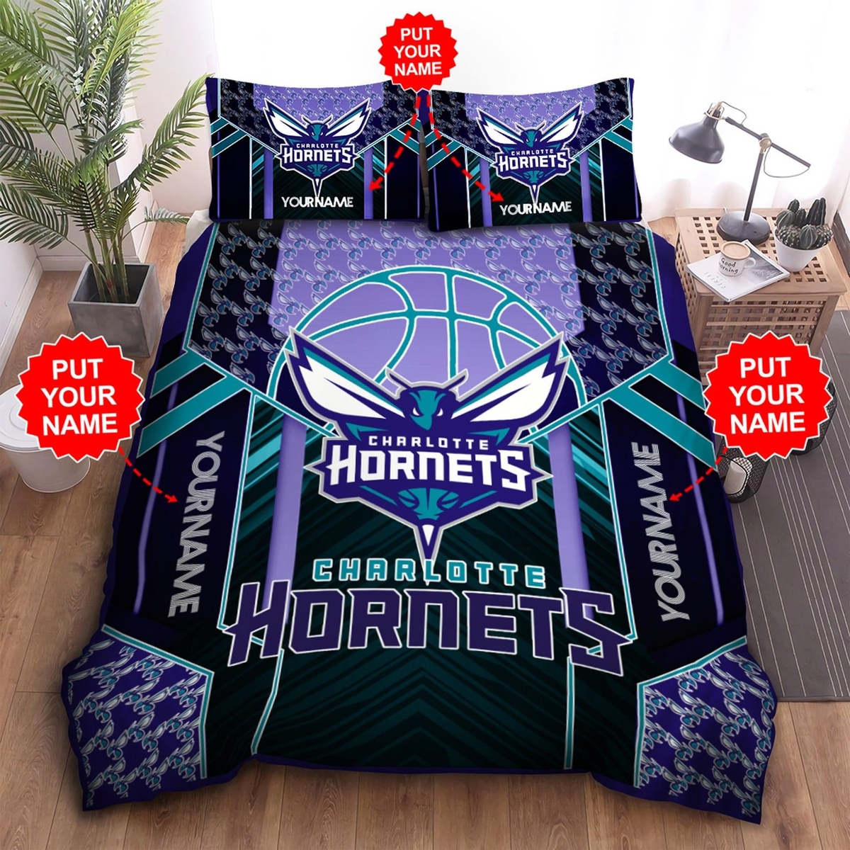 Custom Name Charlotte Hornets Bedding Set - Unique Anime Apparel for Fans