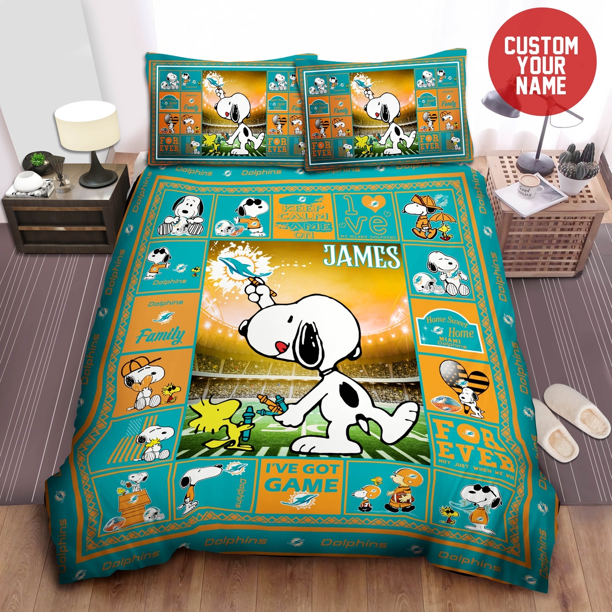 Custom Name Miami Dolphins Bedding Set - Unique Anime Apparel for Fans