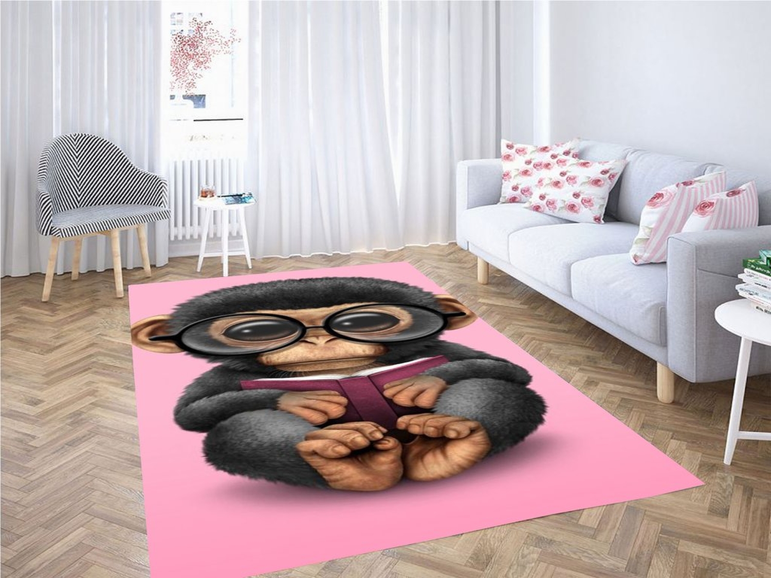 Cute Baby Chimpanzee Living Room Modern Carpet Rug - Unique Anime Apparel for Fans