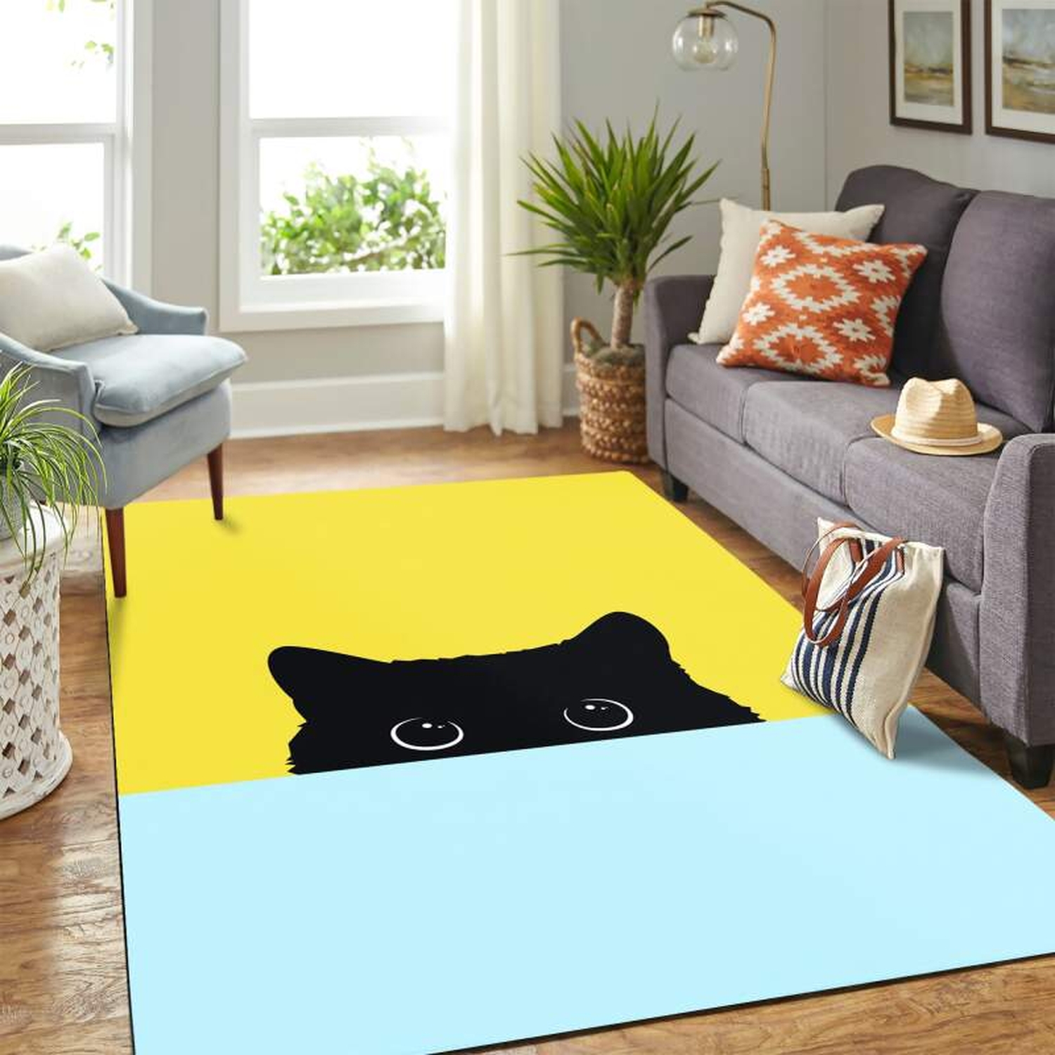 Cute Blue Cat Carpet Rug - Unique Anime Apparel for Fans
