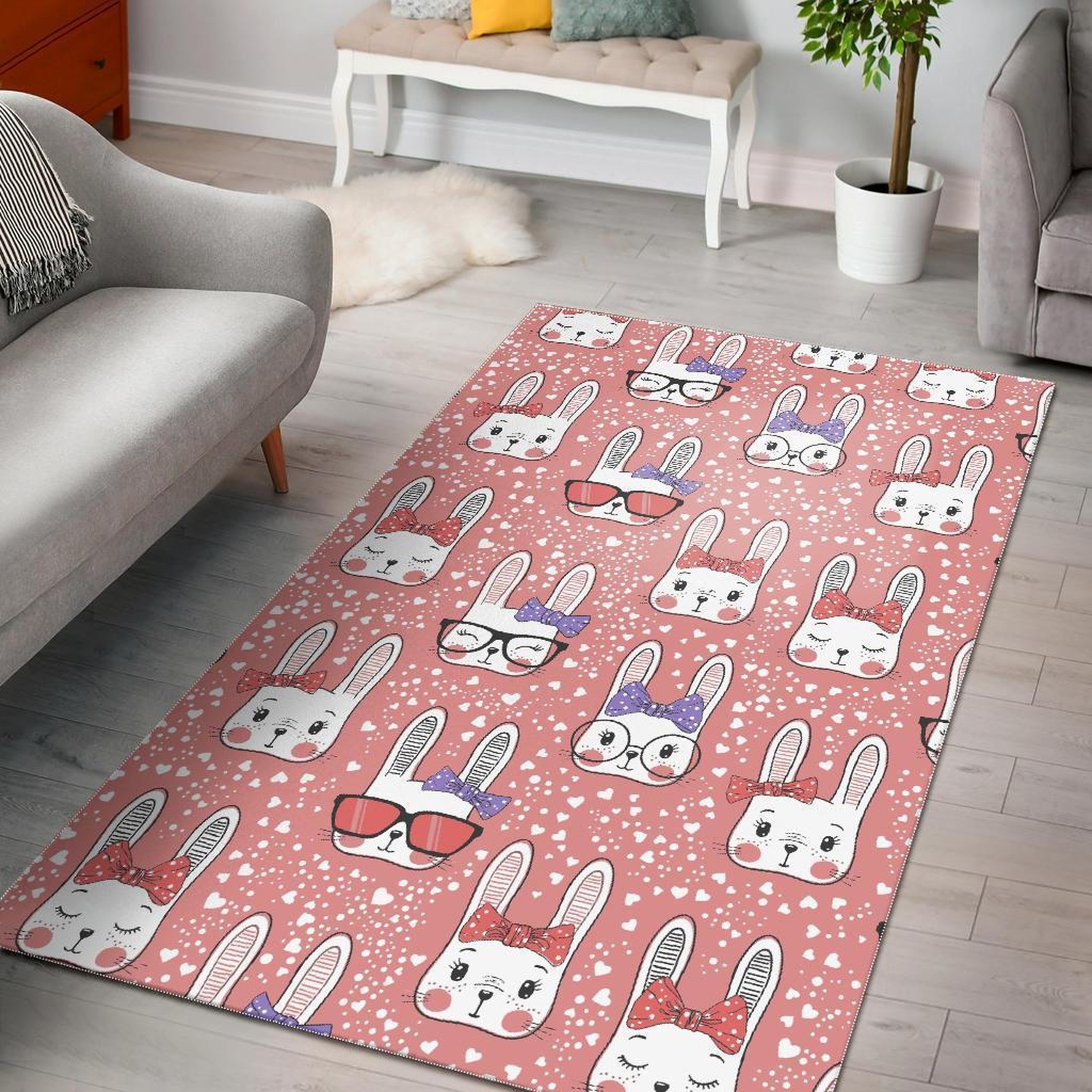 Cute Bunny Rabbit Pattern Print Area Limited Edition Rug - Unique Anime Apparel for Fans