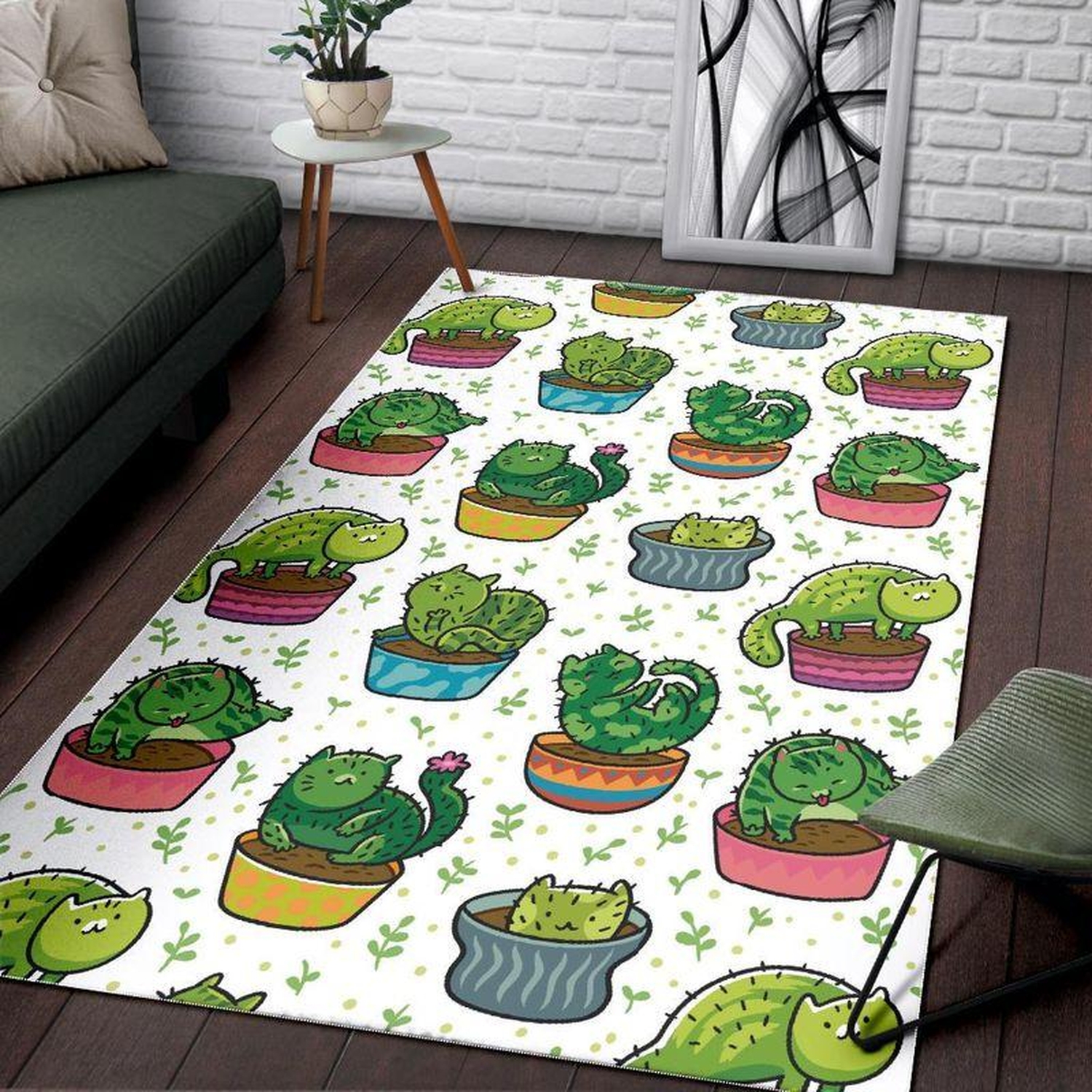 Cute Cat Cactus Rectangle Limited Edition Rug - Unique Anime Apparel for Fans