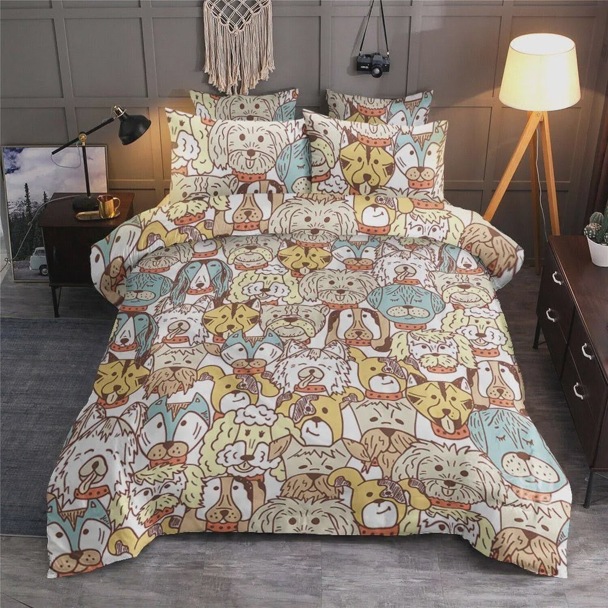 Cute Dog Faces Bed Sheets Spread Duvet Cover Bedding Set - Unique Anime Apparel for Fans
