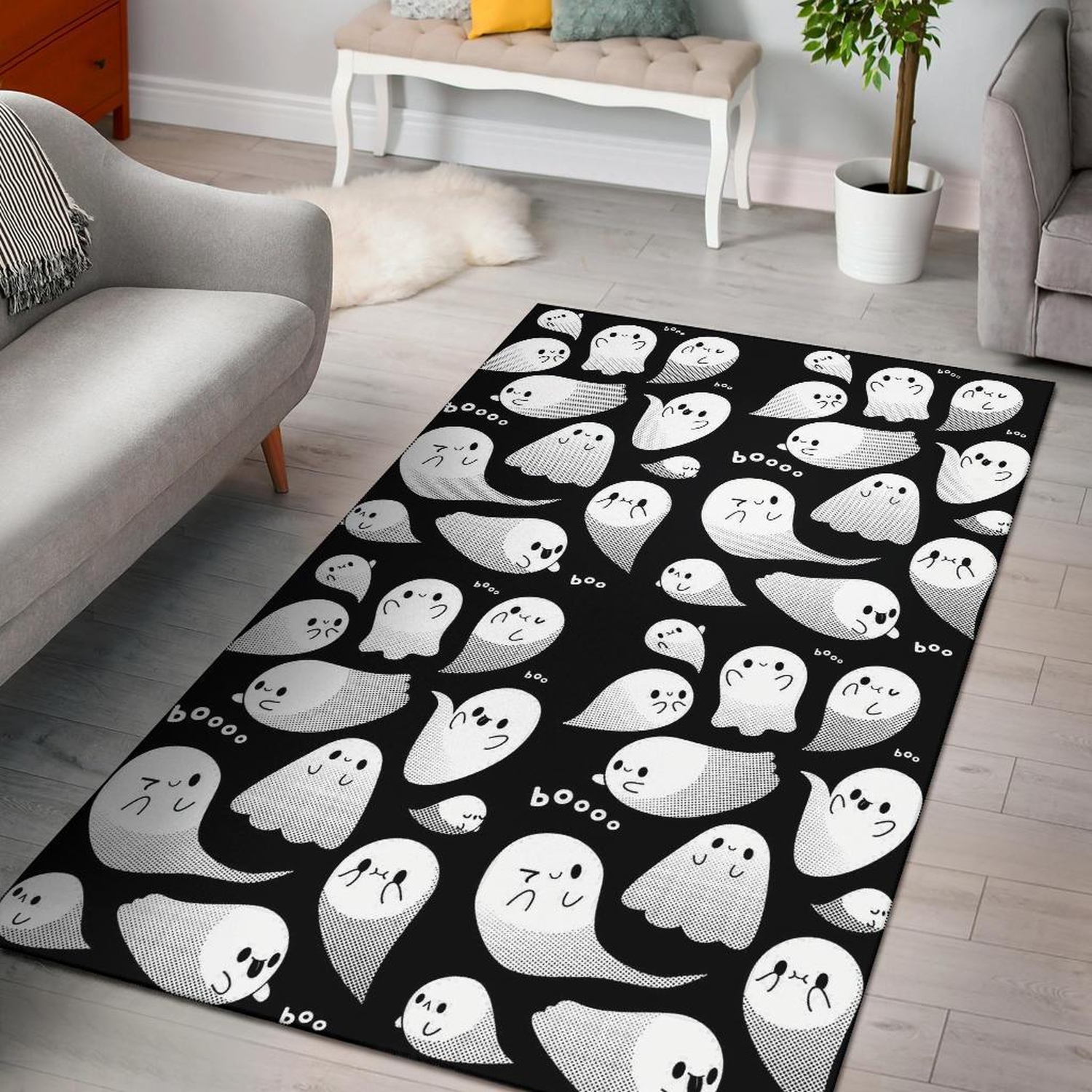 Cute Ghost Boo Area Rug - Unique Anime Apparel for Fans
