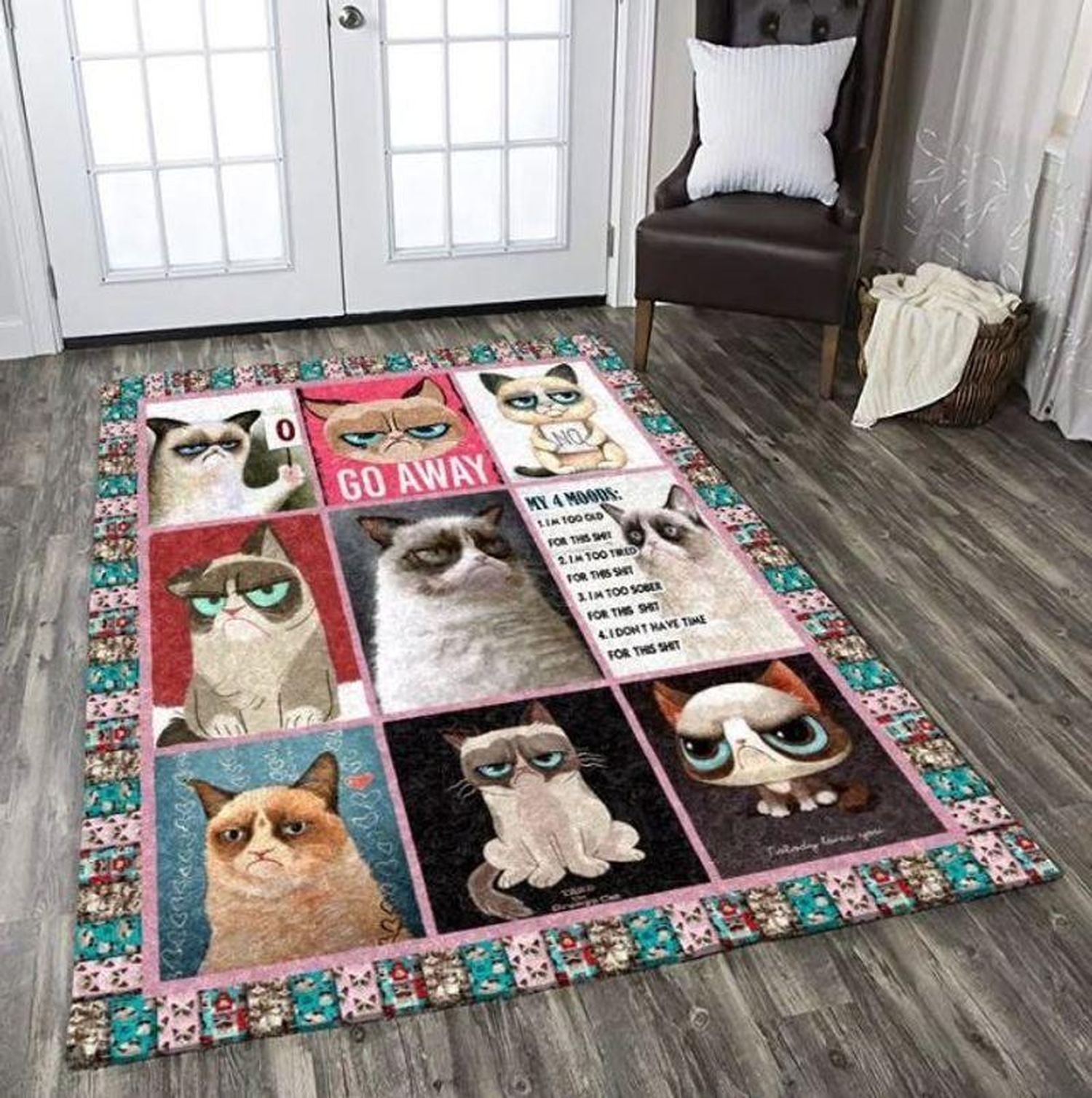 Cute Grumpy Cat Rectangle Limited Edition Rug - Unique Anime Apparel for Fans