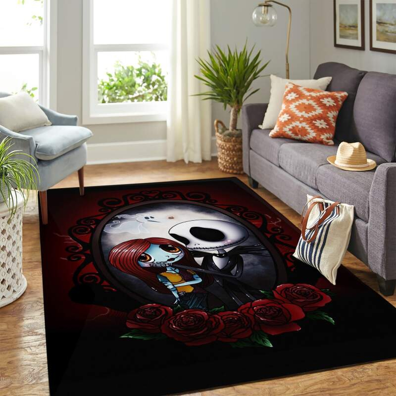Cute Jack Skellington And Sally Carpet Rug - Unique Anime Apparel for Fans