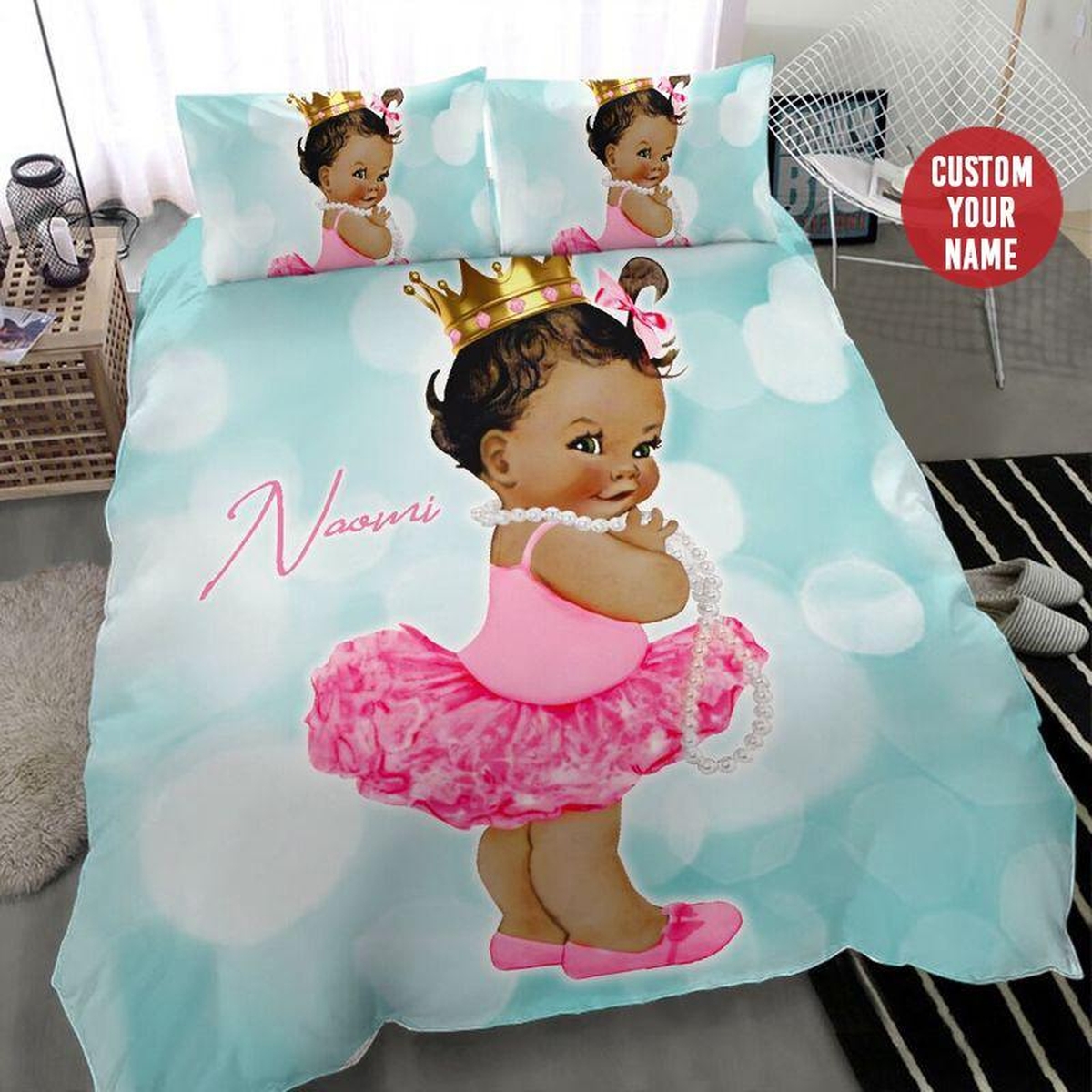 Cute Little Precious Black Baby Girl Personalized Custom Name Duvet Cover Bedding Set - Unique Anime Apparel for Fans