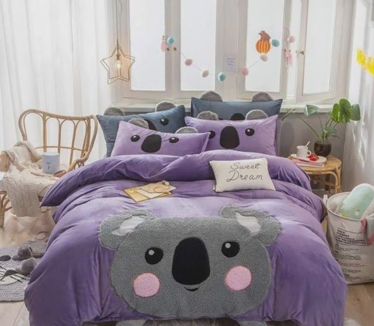 Cute Purple Koala Bed Sheets Spread Duvet Cover Bedding Set - Unique Anime Apparel for Fans