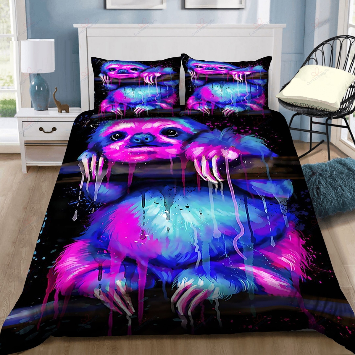 Cute Sloth Watercolor Bedding Set Bed Sheets Spread Duvet Cover Bedding Set - Unique Anime Apparel for Fans