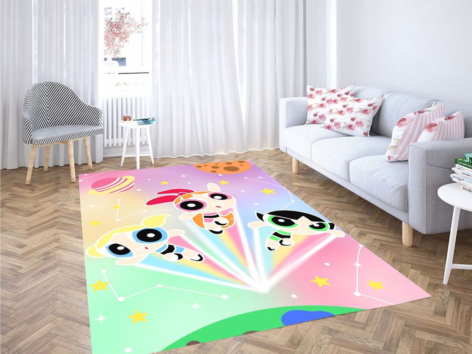 Cutest The Powepuff Girls Living Room Modern Carpet Rug - Unique Anime Apparel for Fans