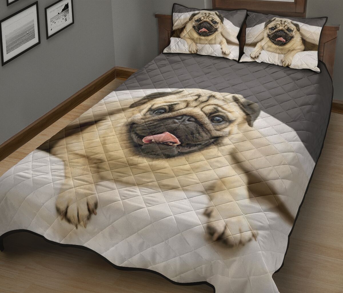 Cutie Pug In The Bed Quilt Bedding Set - Unique Anime Apparel for Fans