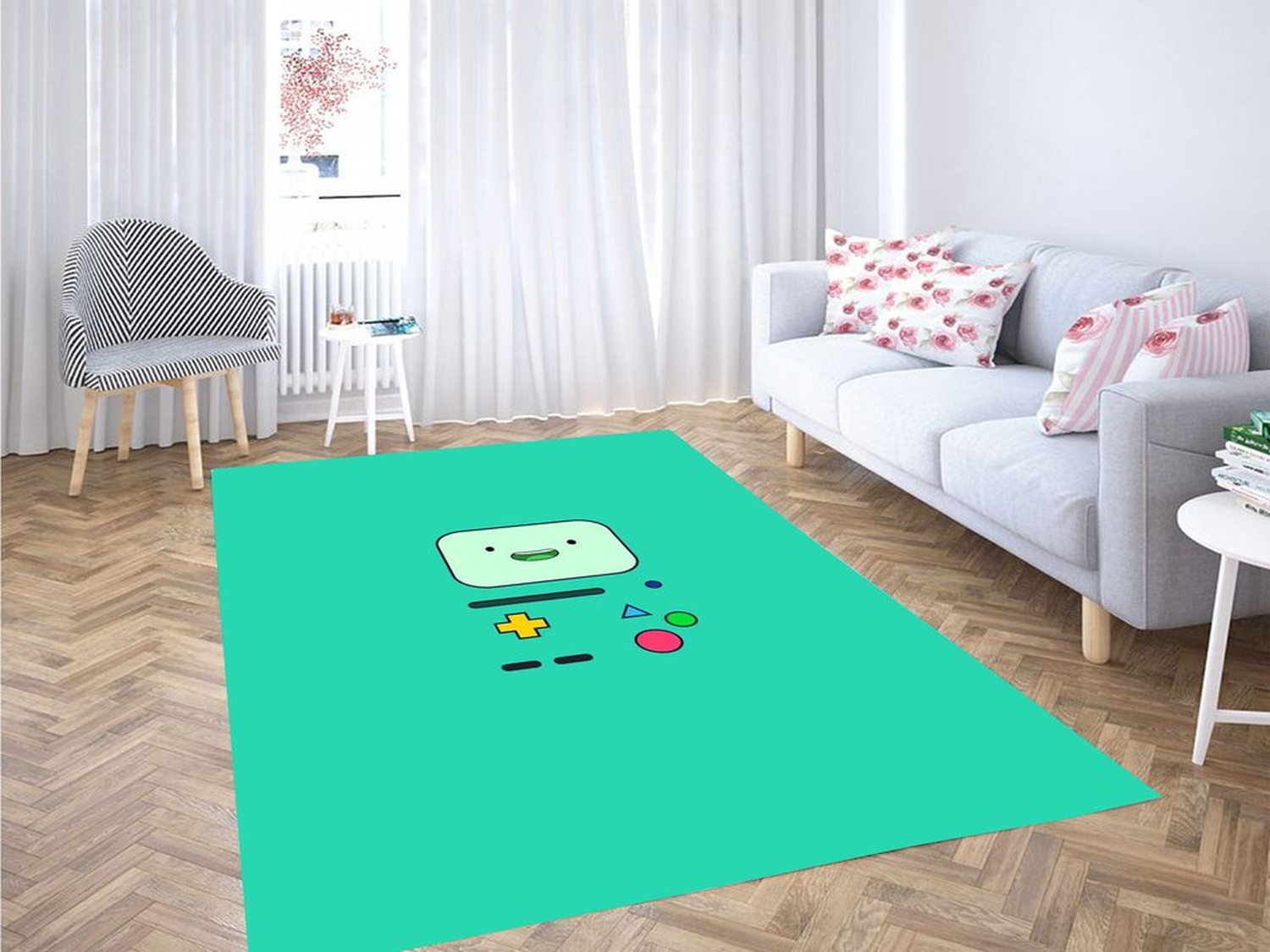 Cyan Beemo Adventure Time Living Room Modern Carpet Rug - Unique Anime Apparel for Fans