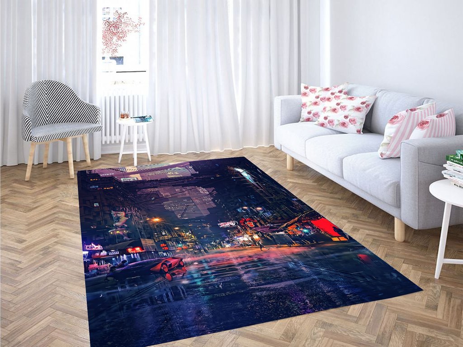Cyberpunk Futuristic City Living Room Modern Carpet Rug - Unique Anime Apparel for Fans