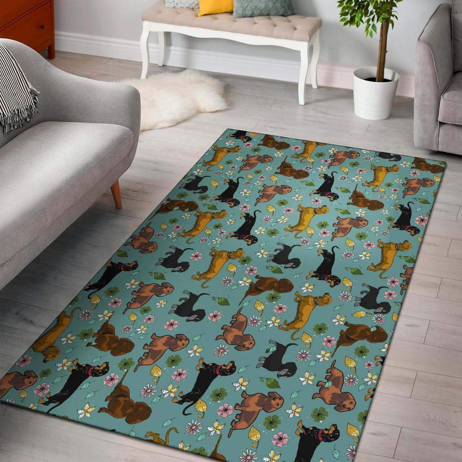 Dachshund Flower Printed Limited Edition Rug - Unique Anime Apparel for Fans