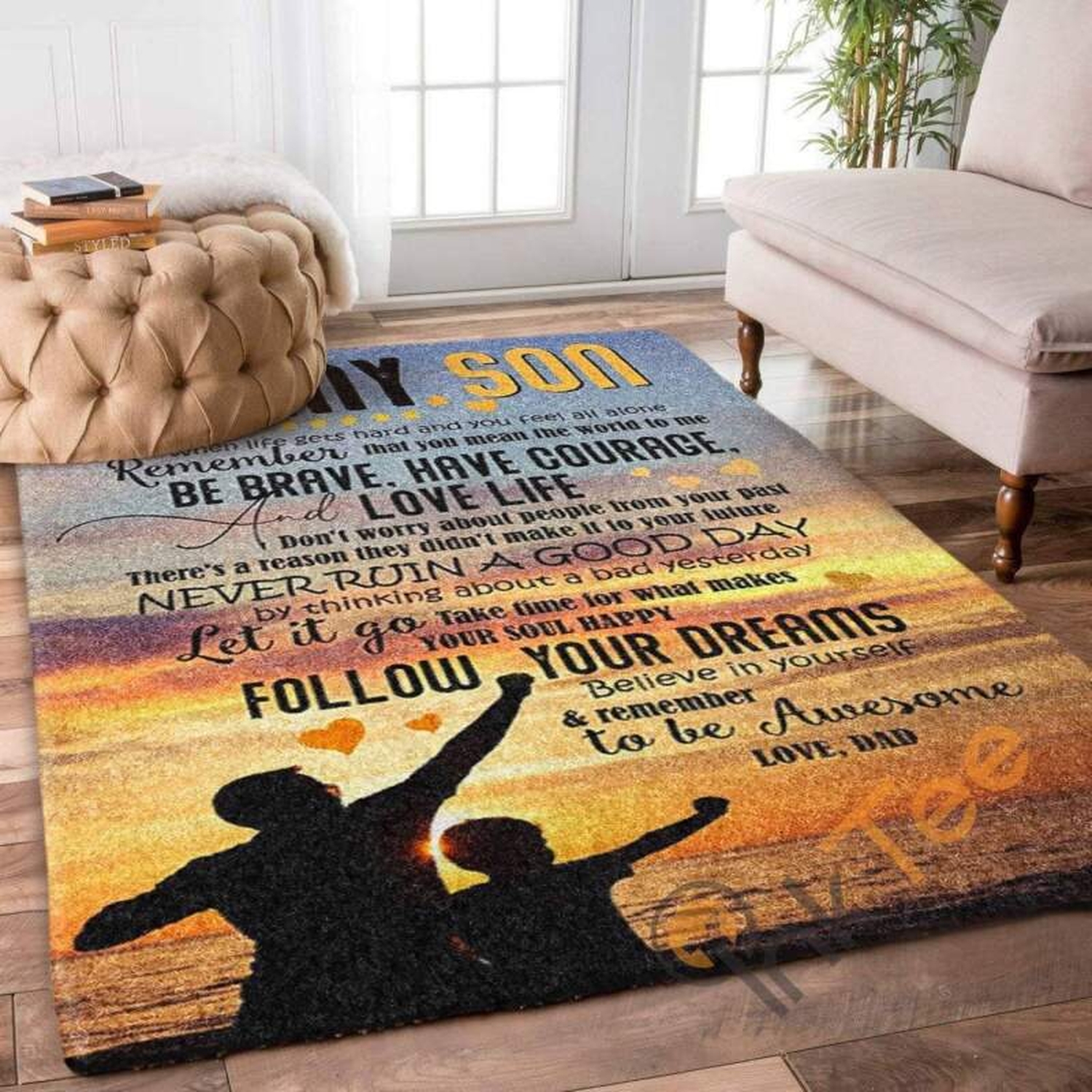 Dad To Son My Believe In Yourself And Be Awesome Bedroom Home Decoration Gift For Father's Day Rug - Unique Anime Apparel for Fans