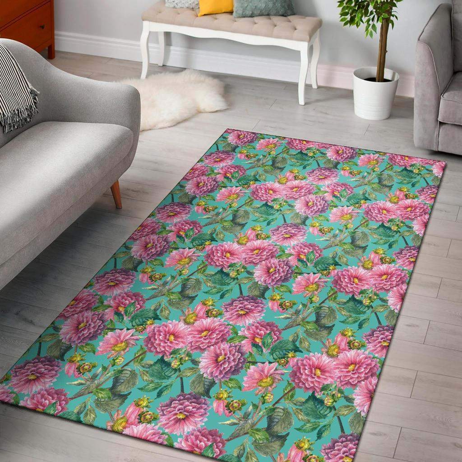 Dahlia Pattern Print Design Limited Edition Rug - Unique Anime Apparel for Fans