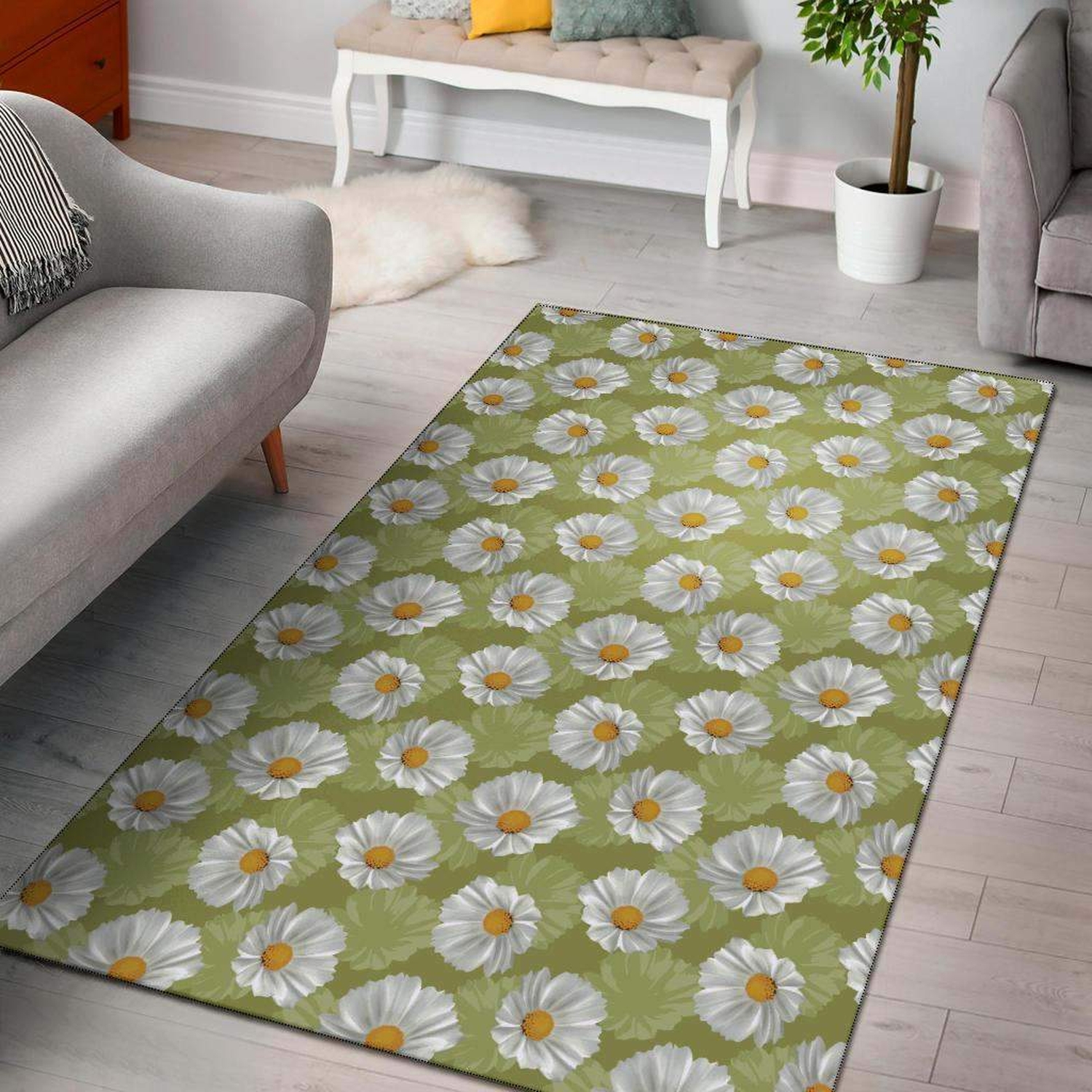 Daisy Pattern Print Design Limited Edition Rug - Unique Anime Apparel for Fans