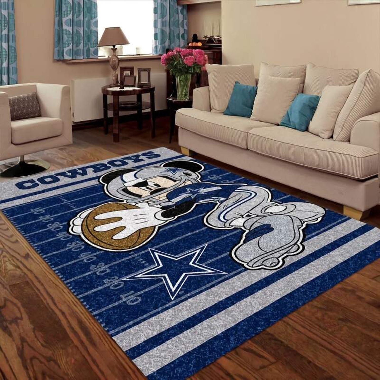 Dallas Cowboys Mickey Mouse Decorative Floor Rug - Unique Anime Apparel for Fans