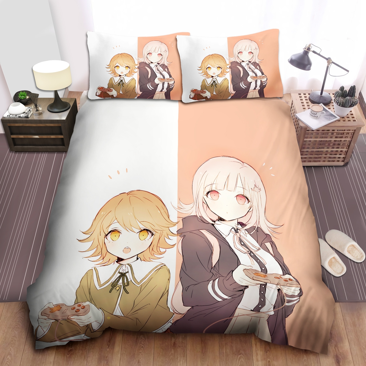 Danganronpa Cute Chiaki Nanami Illustration Bed Sheets Spread Duvet Cover Bedding Set - Unique Anime Apparel for Fans