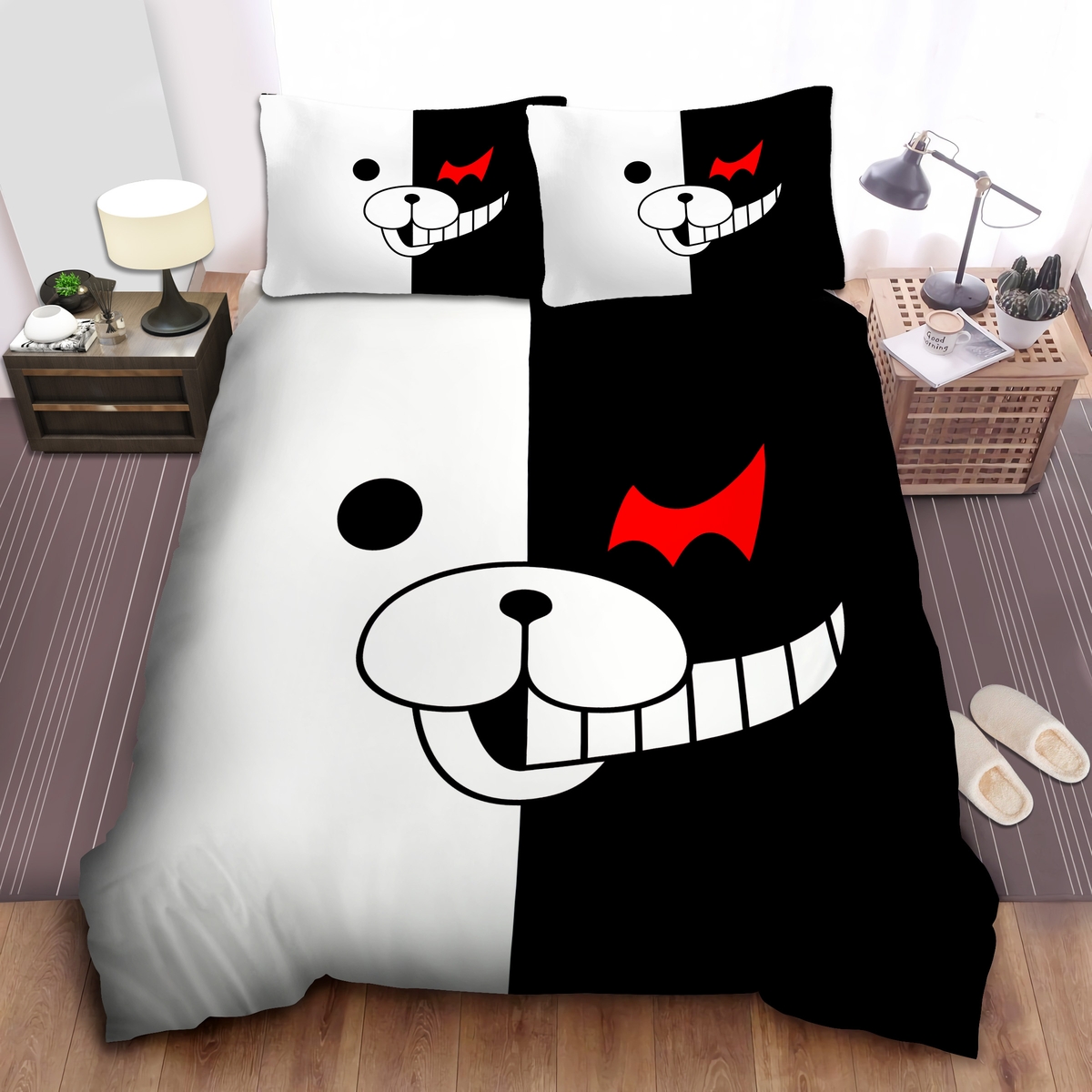 Danganronpa Momokuma Face Split Bed Sheets Spread Duvet Cover Bedding Set - Unique Anime Apparel for Fans