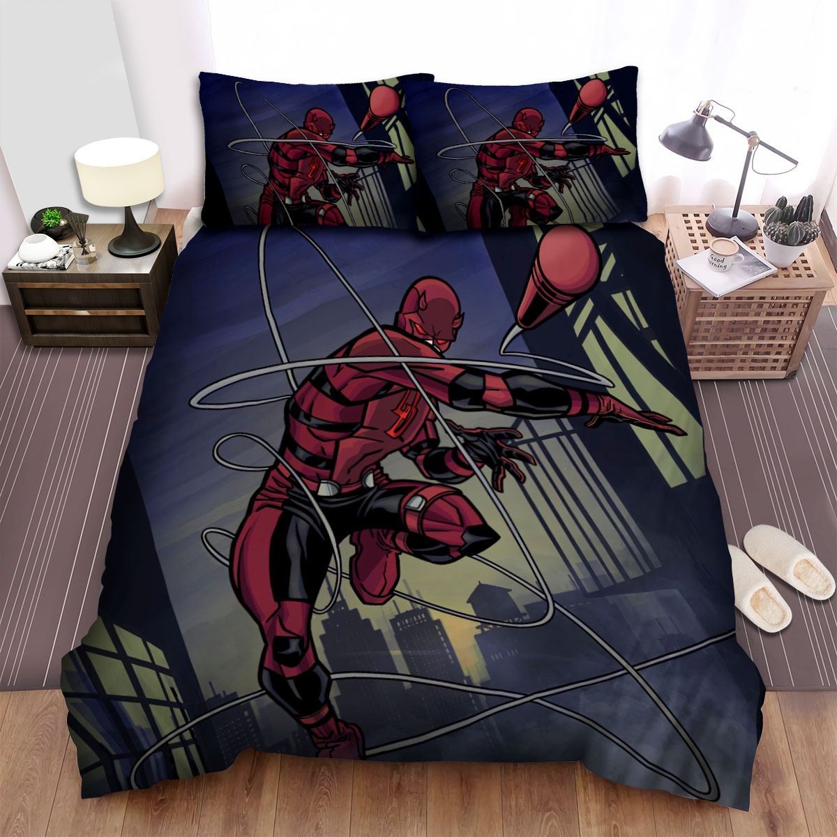 Daredevil In A Fight Illustration Bed Sheets Spread Duvet Cover Bedding Set - Unique Anime Apparel for Fans