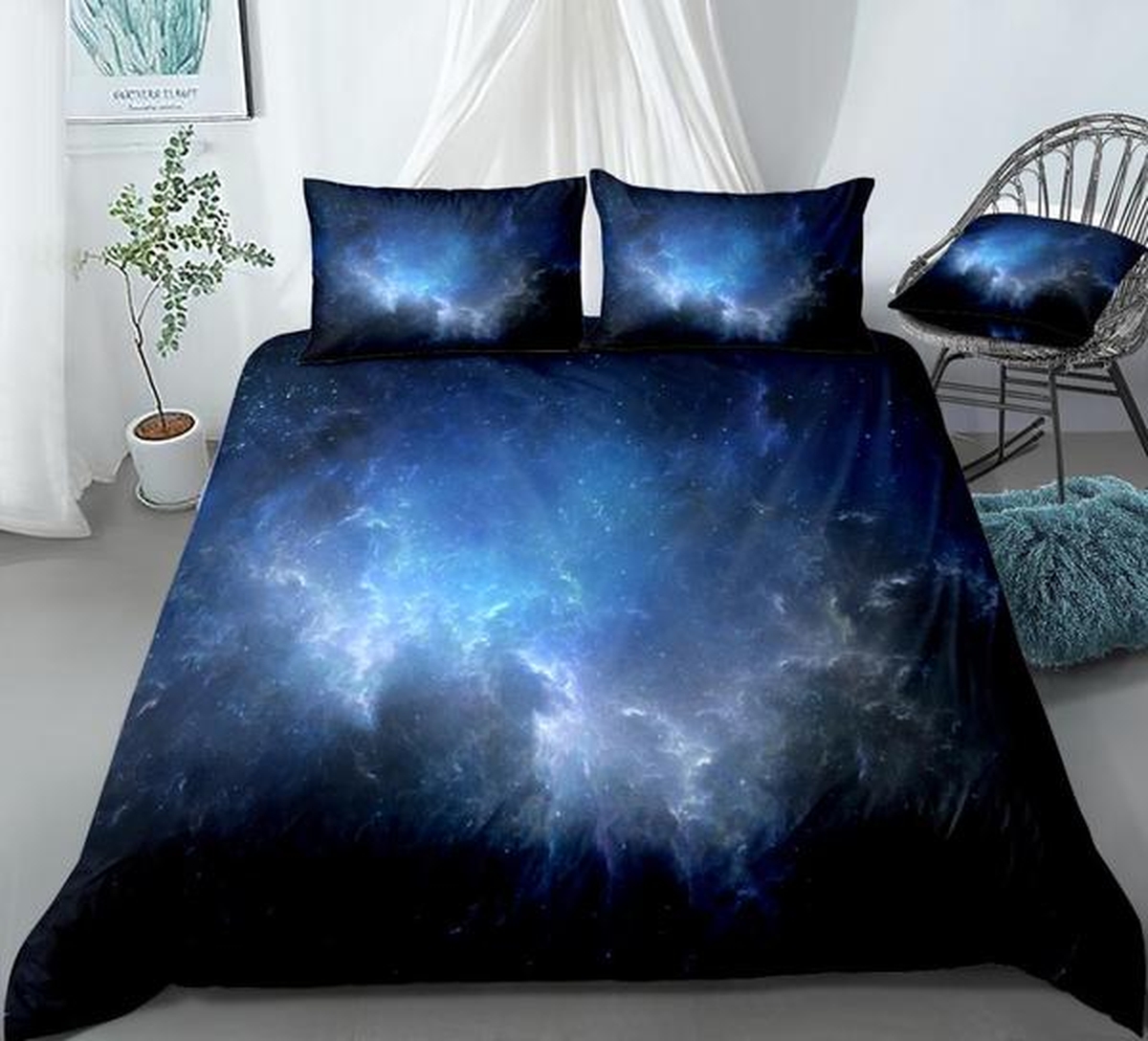 Dark Blue Galaxy Bed Sheets Spread Duvet Cover Bedding Set - Unique Anime Apparel for Fans
