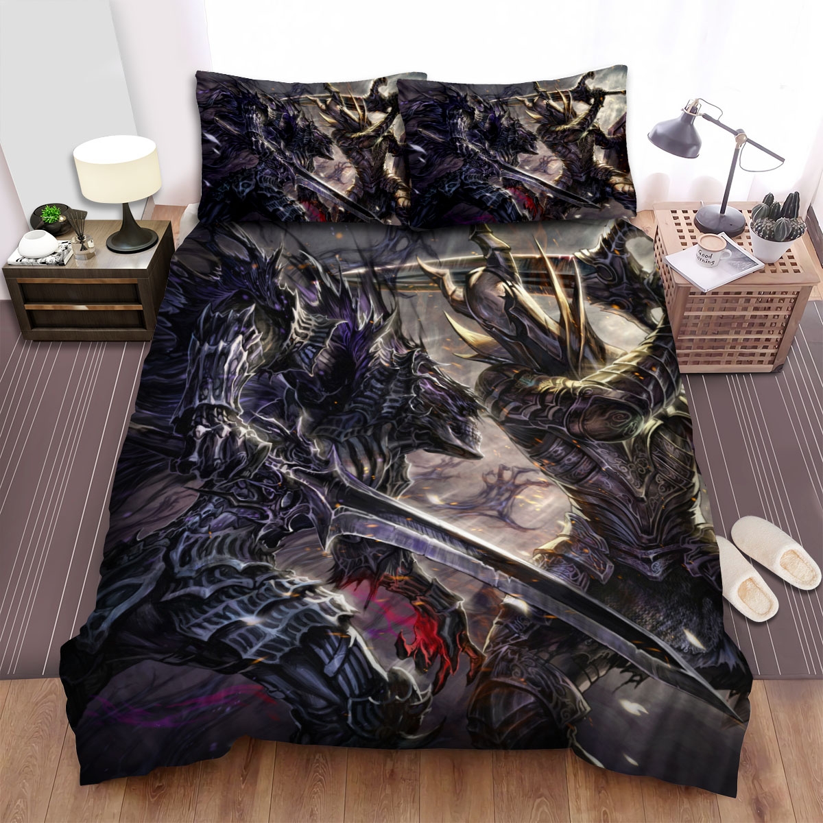 Dark Souls Black Knight Combat Artwork Bed Sheets Spread Duvet Cover Bedding Set - Unique Anime Apparel for Fans