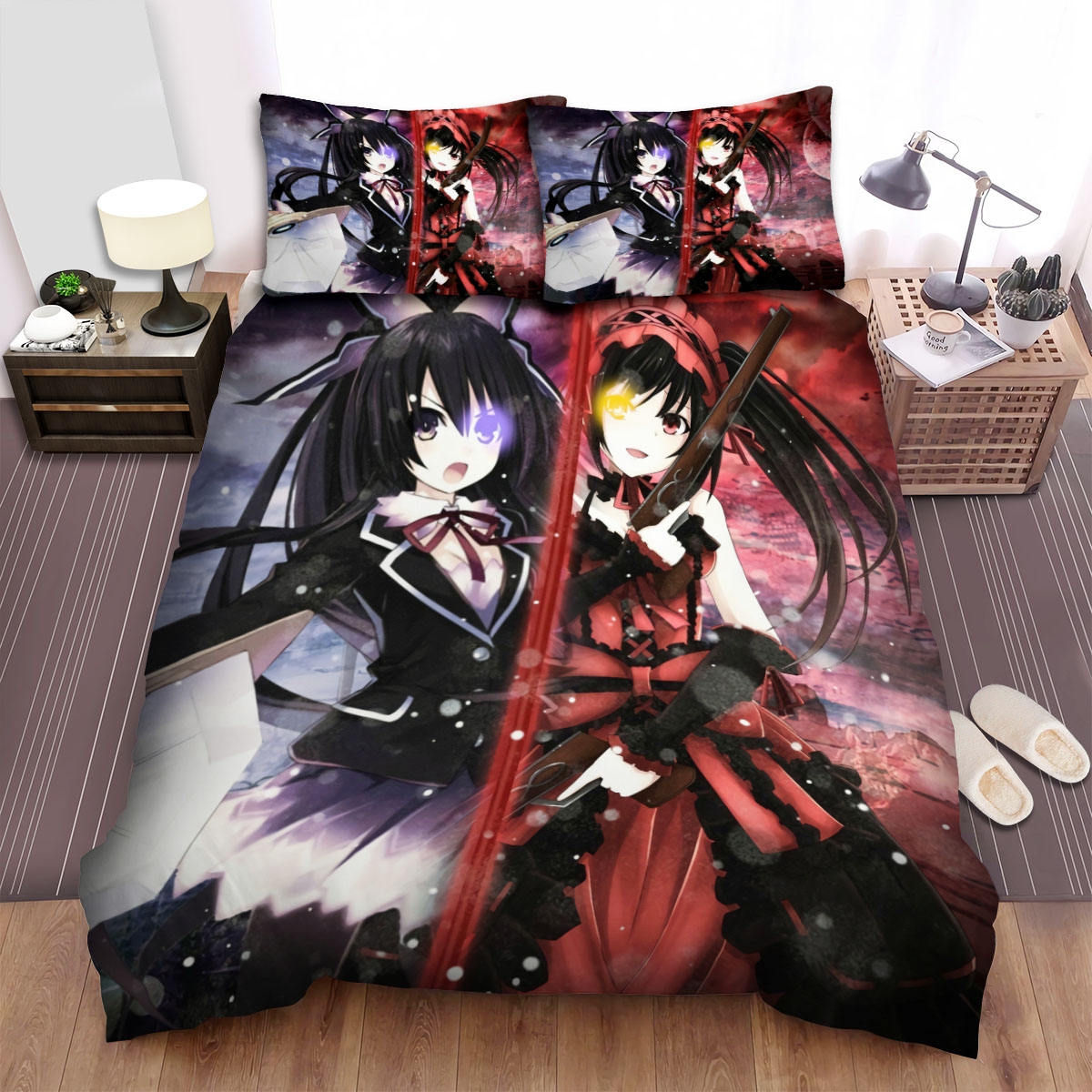 Date A Live Tohka And Kurumi Tokisaki Bed Sheets Spread Duvet Cover Bedding Set - Unique Anime Apparel for Fans