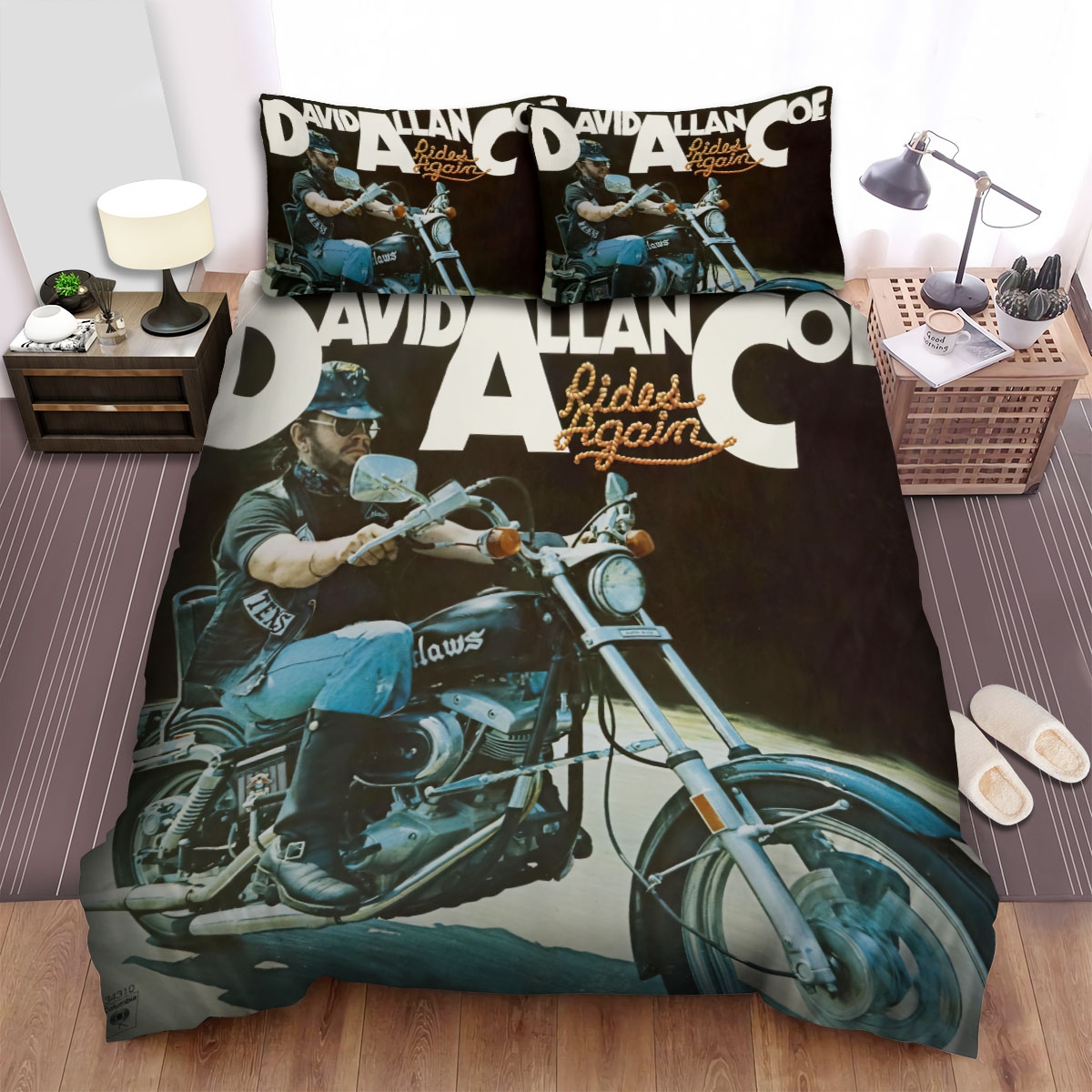 David Allan Coe Rides Again Album Cover Bed Sheets Spread Duvet Cover Bedding Set - Unique Anime Apparel for Fans