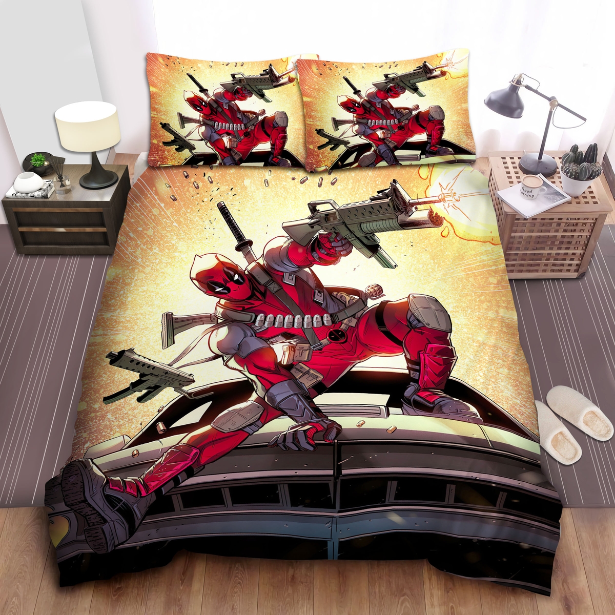 Deadpool & Broken Glasses Bed Sheets Spread Duvet Cover Bedding Set - Unique Anime Apparel for Fans
