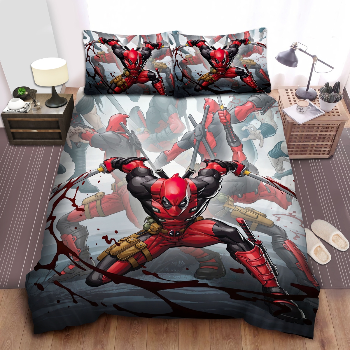 Deadpool Holding A Sword Bed Sheets Spread Duvet Cover Bedding Set - Unique Anime Apparel for Fans