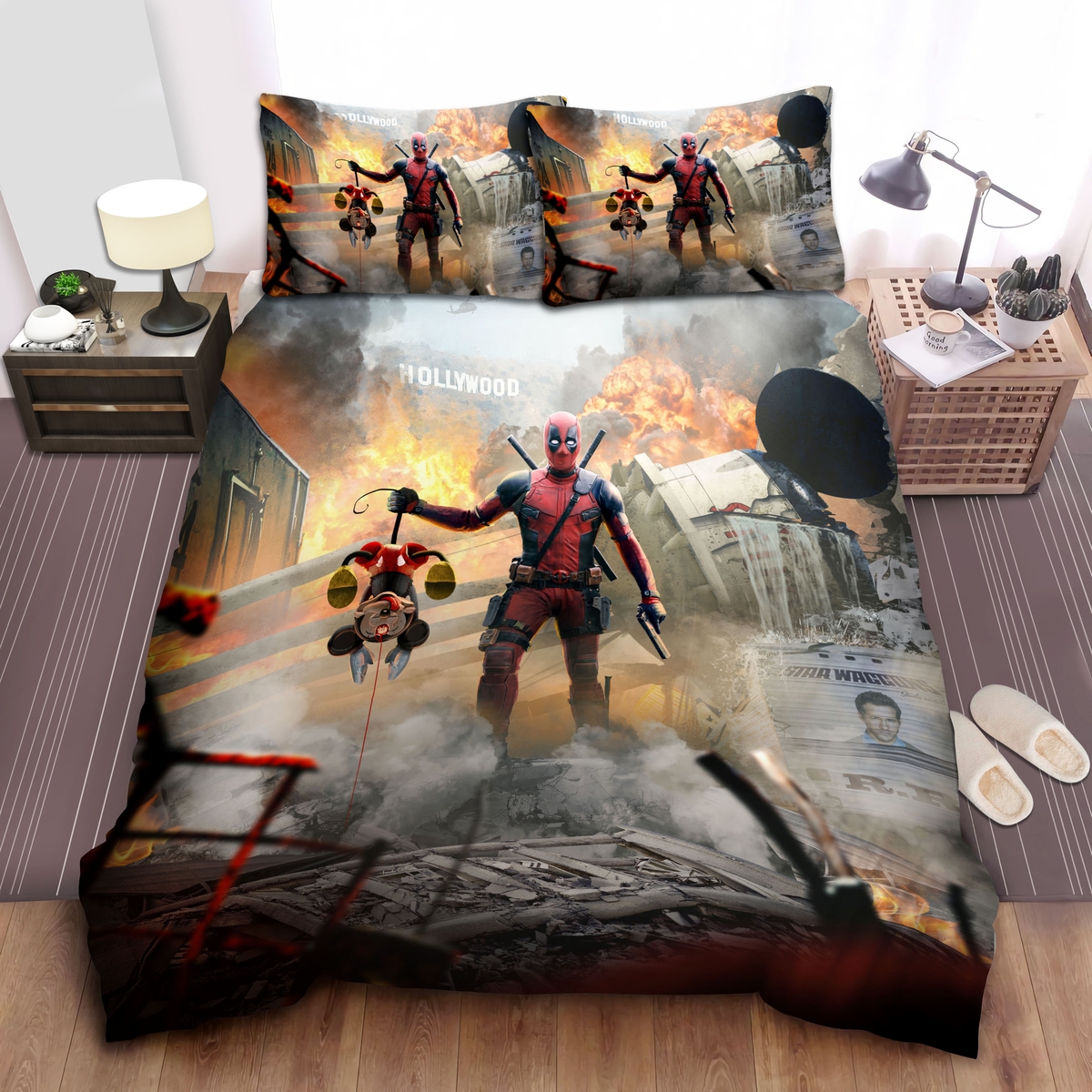 Deadpool In Flying Car Bed Sheets Spread Duvet Cover Bedding Set - Unique Anime Apparel for Fans