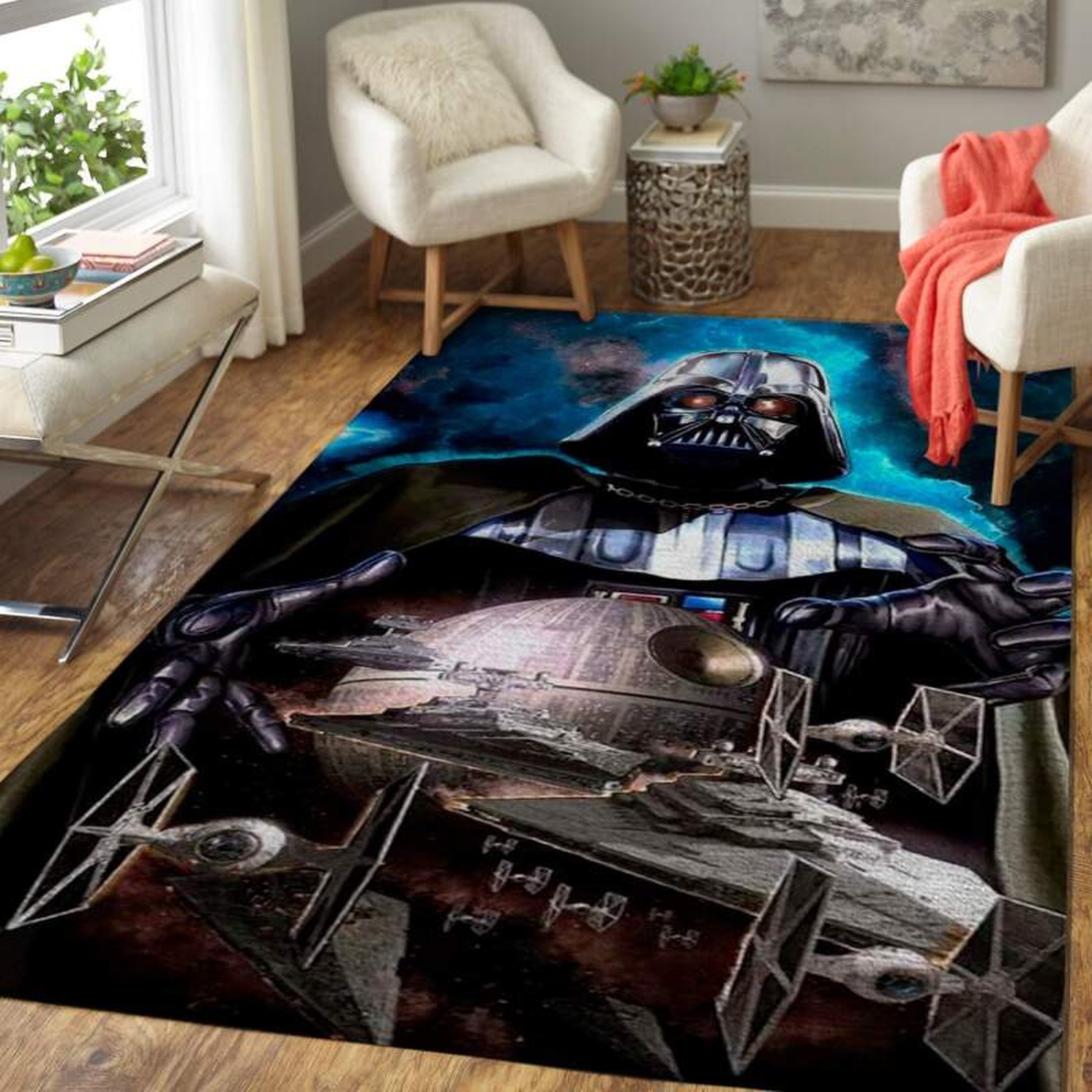 Death Star &amp Darth Vader Area Limited Edition Rug - Unique Anime Apparel for Fans