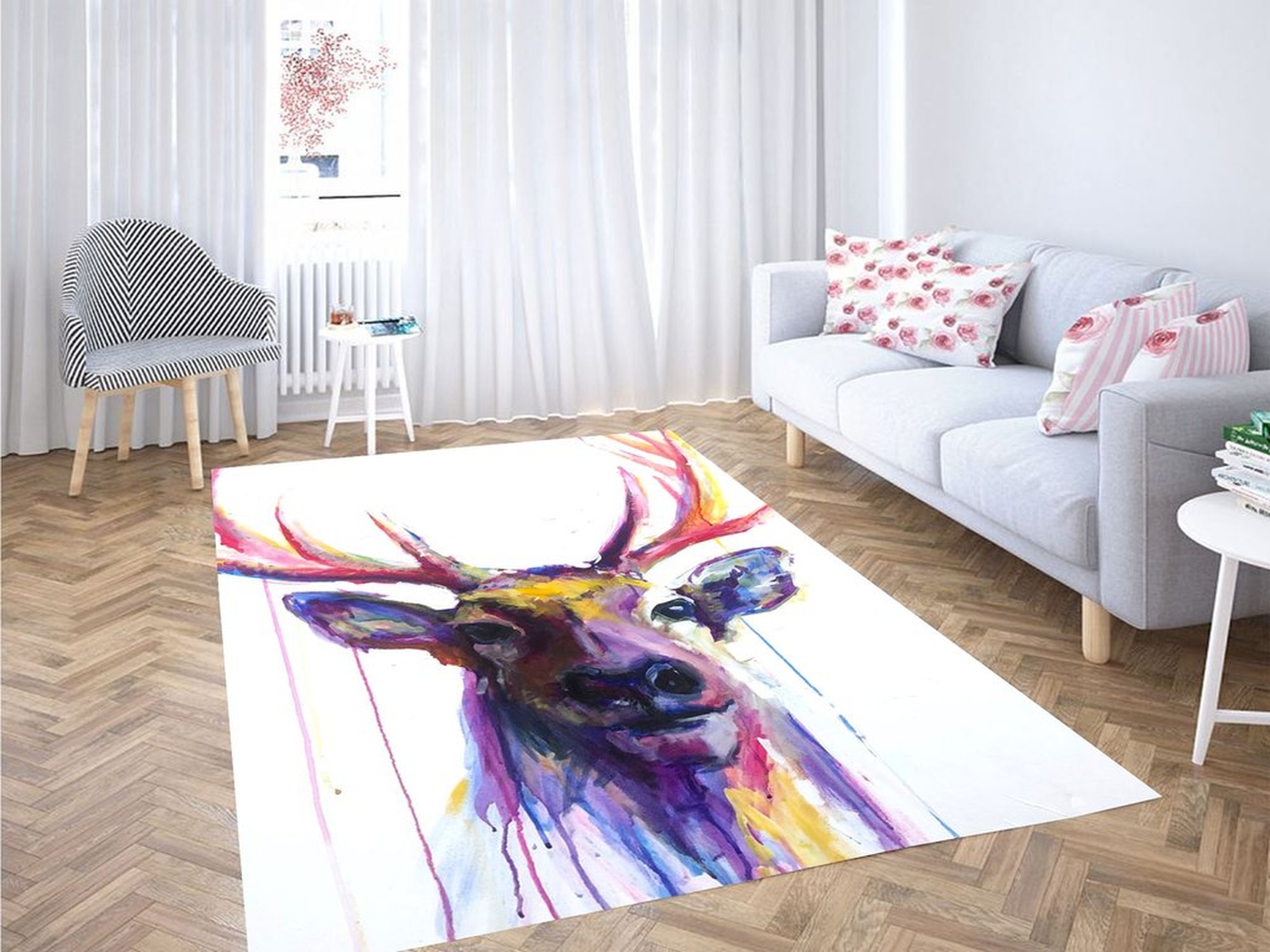 Deer Colorful Living Room Modern Carpet Rug - Unique Anime Apparel for Fans