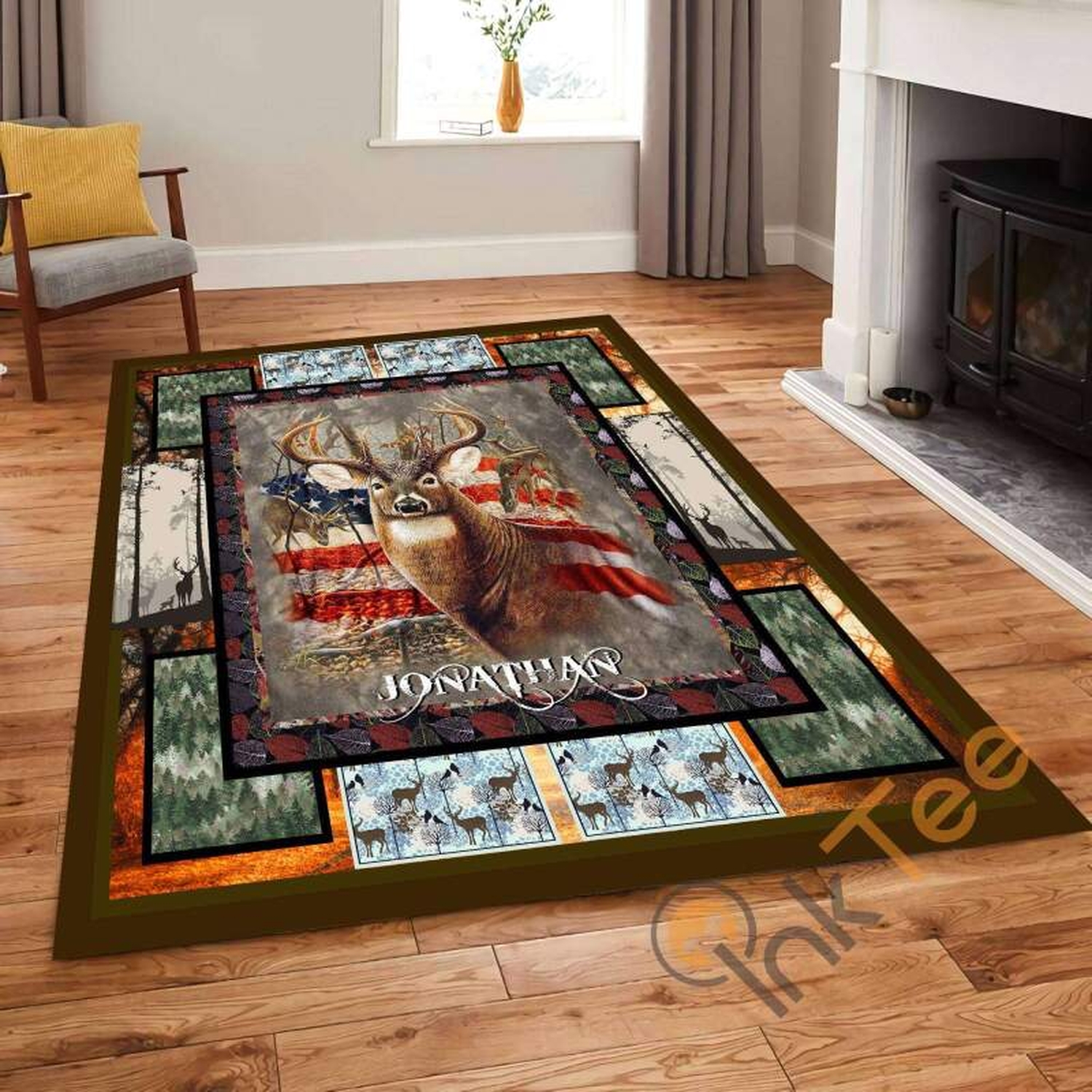 Deer Flag Hunting Usa Holiday Gifts Bedroom Living Room Gift For Disney Lovers Rug - Unique Anime Apparel for Fans