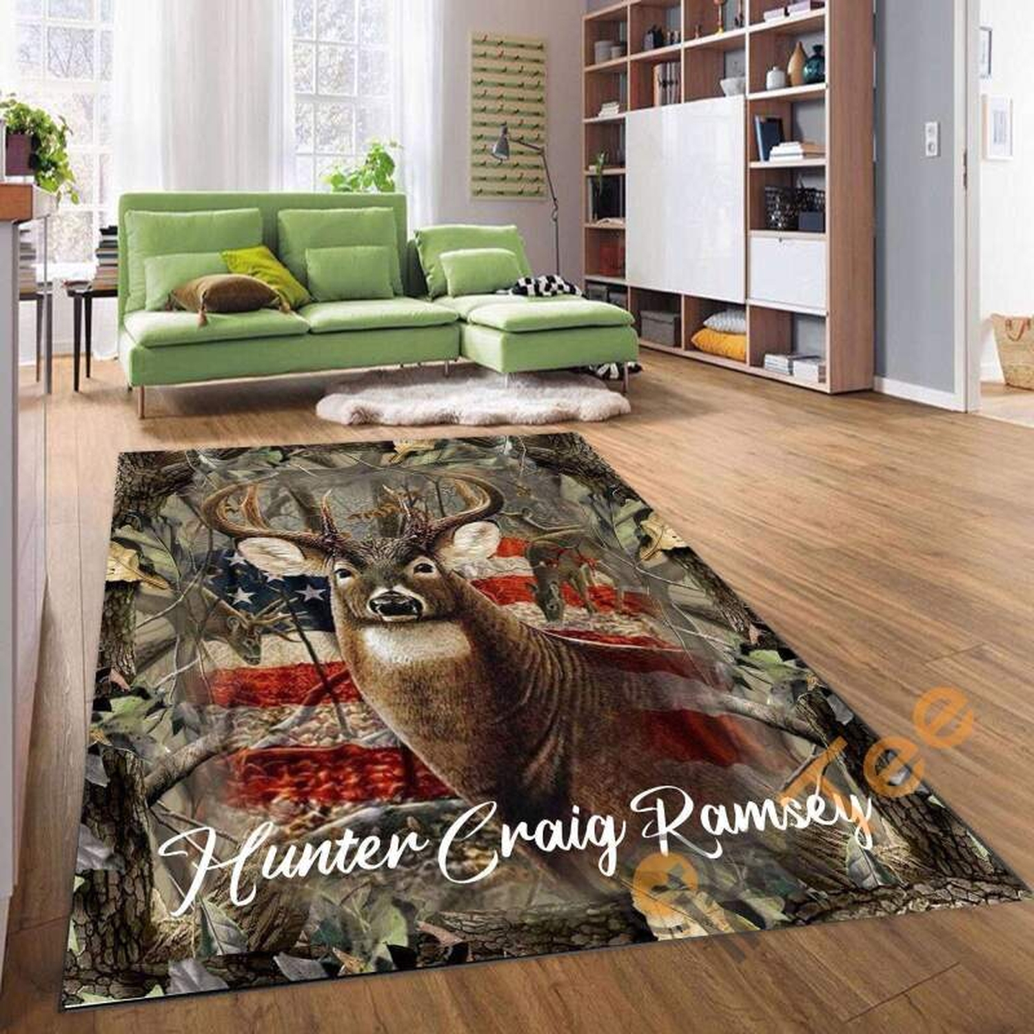 Deer Hunting Usa Flag Hunter Craig Ramsey Animal Room Decoration Living Bedroom Floor Rug - Unique Anime Apparel for Fans