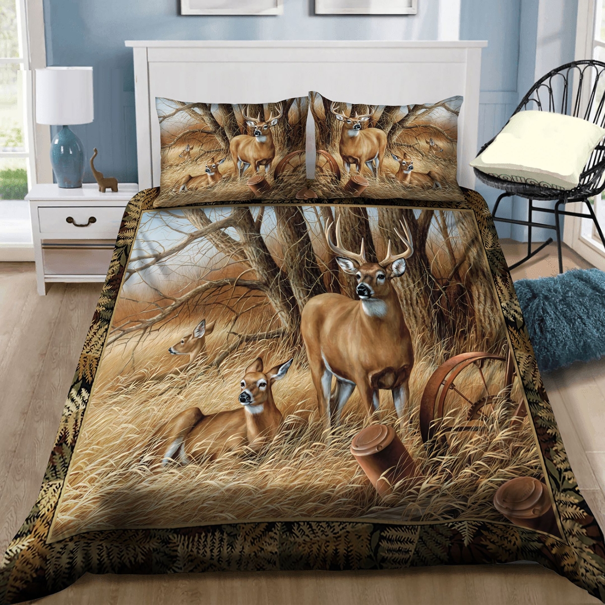 Deer In The Forest Bedding Set Bed Sheets Spread Duvet Cover Bedding Set - Unique Anime Apparel for Fans