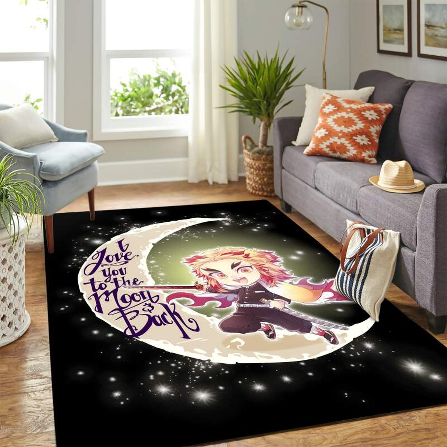 Demon Slayer Anime Chibi Moon Carpet Area Rug - Unique Anime Apparel for Fans