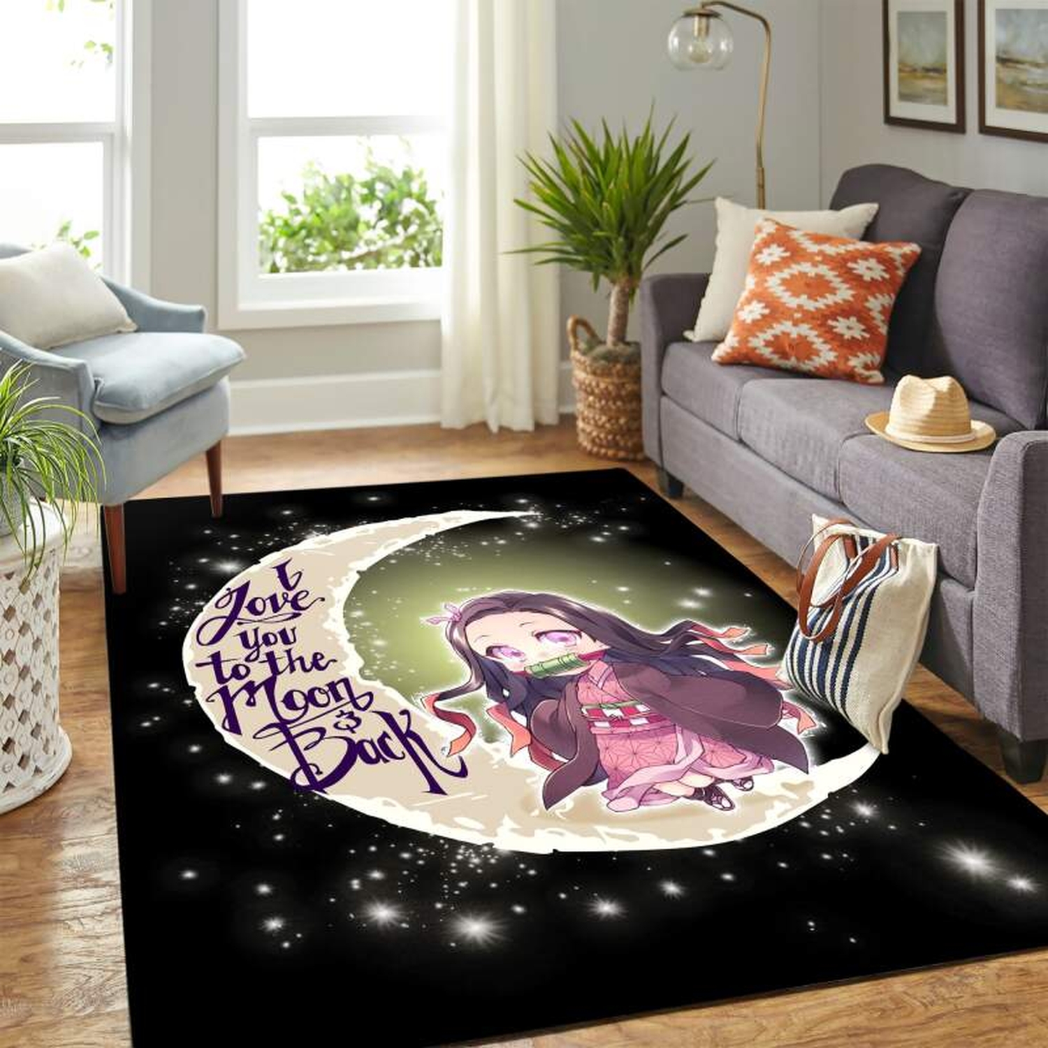 Demon Slayer Cute Anime Moon Carpet Area Rug - Unique Anime Apparel for Fans